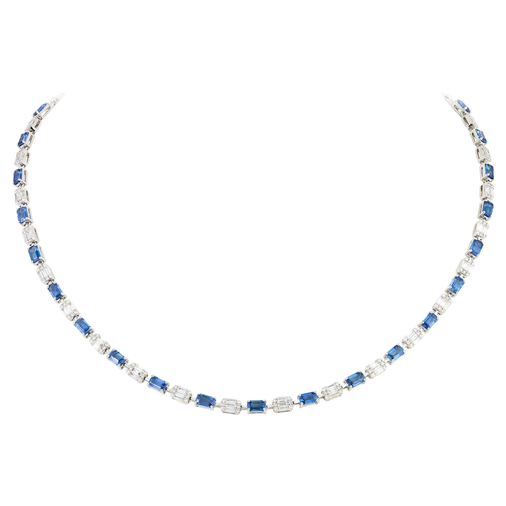 NWT $22, 500 18KT Fancy Large Glittering Fancy Blue Sapphire Diamond Necklace For Sale