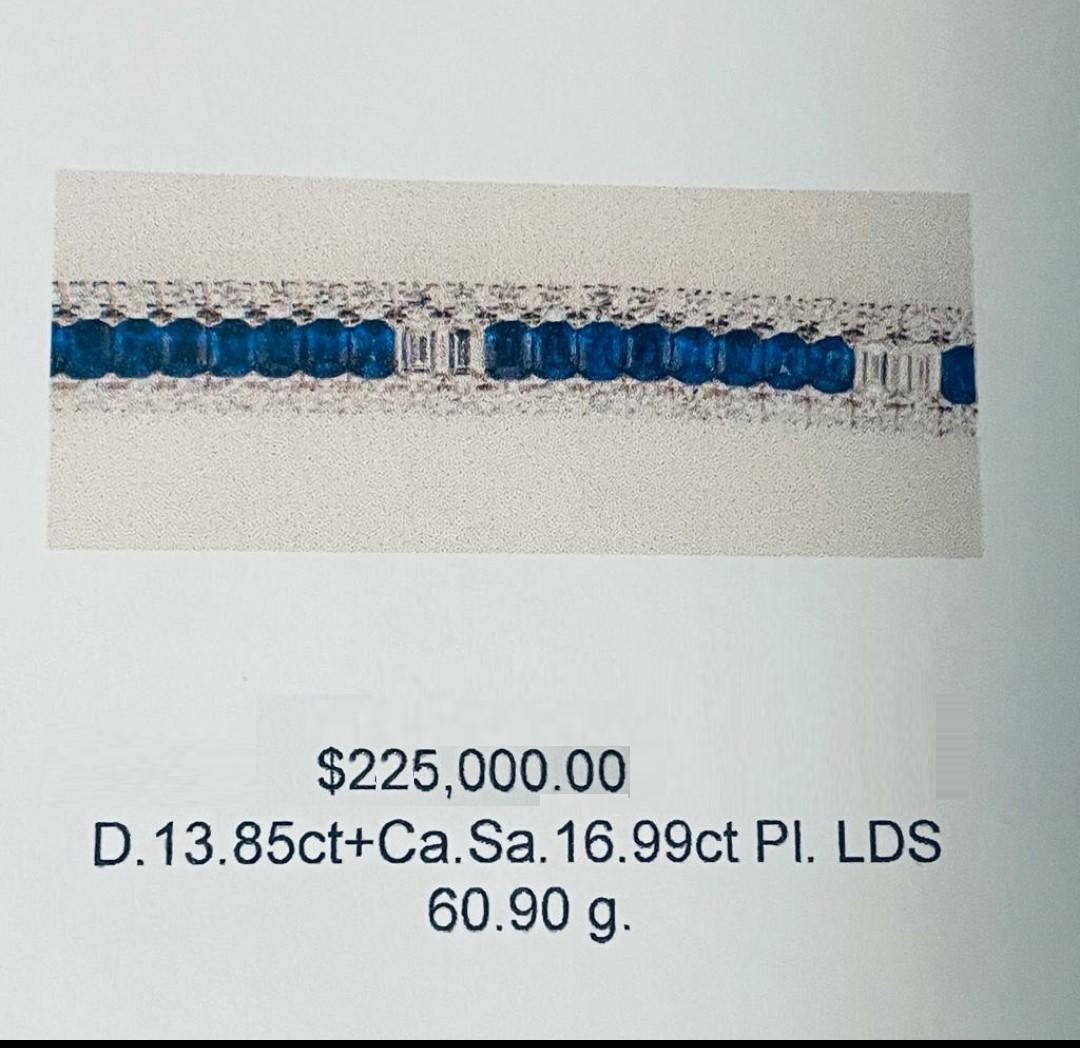 Women's NWT $225, 000 Rare Platinum 30 Ct Gorgeous Blue Ceylon Sapphire Diamond Bracelet For Sale