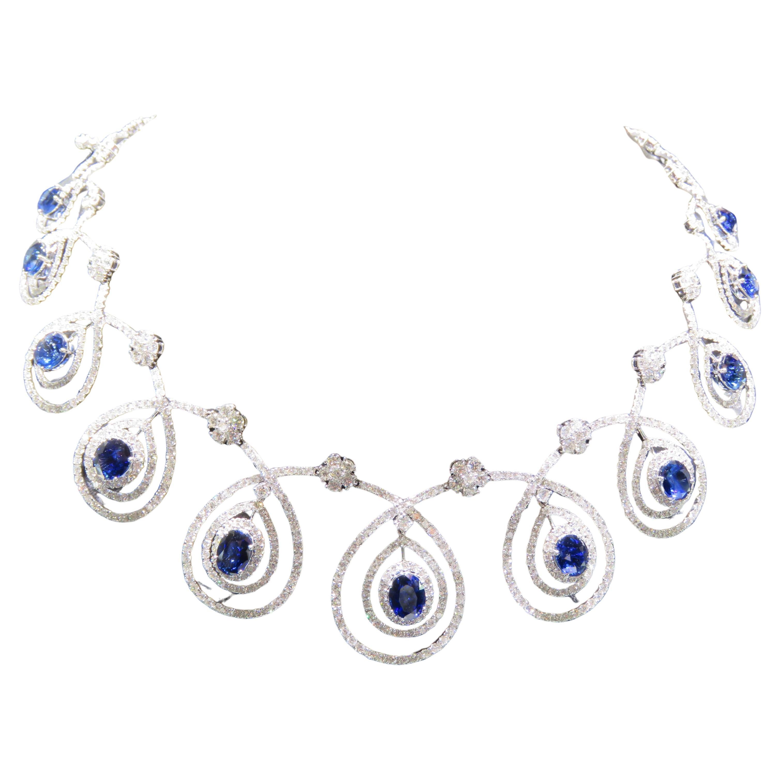NWT $229, 000 Gorgeous 18KT Gold 40CT Fancy Ceylon Sapphire Diamond Necklace