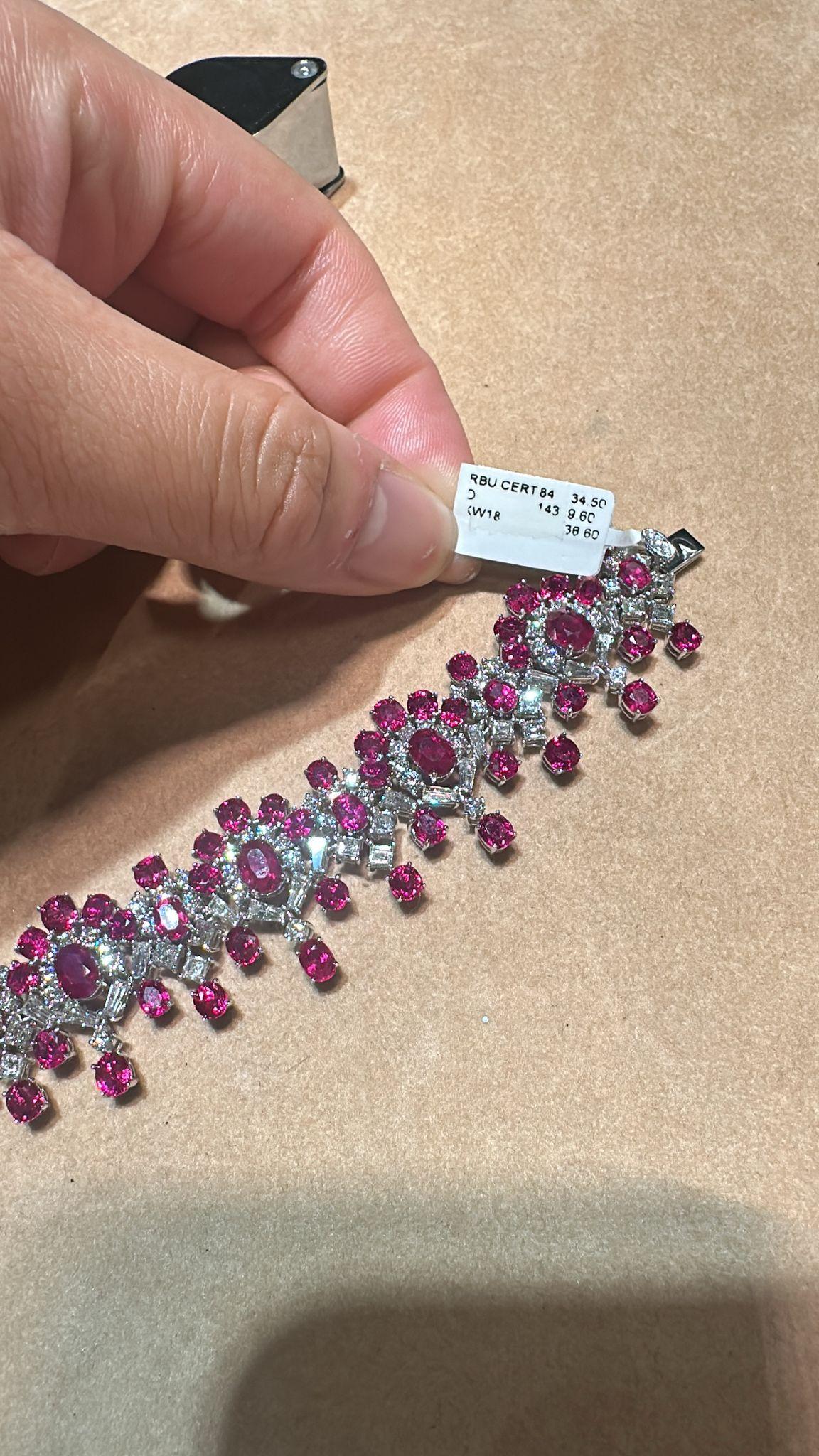 Mixed Cut NWT $230, 000 Fancy 18KT Gold 45CT Rare Natural Burmese Ruby Diamond Bracelet For Sale