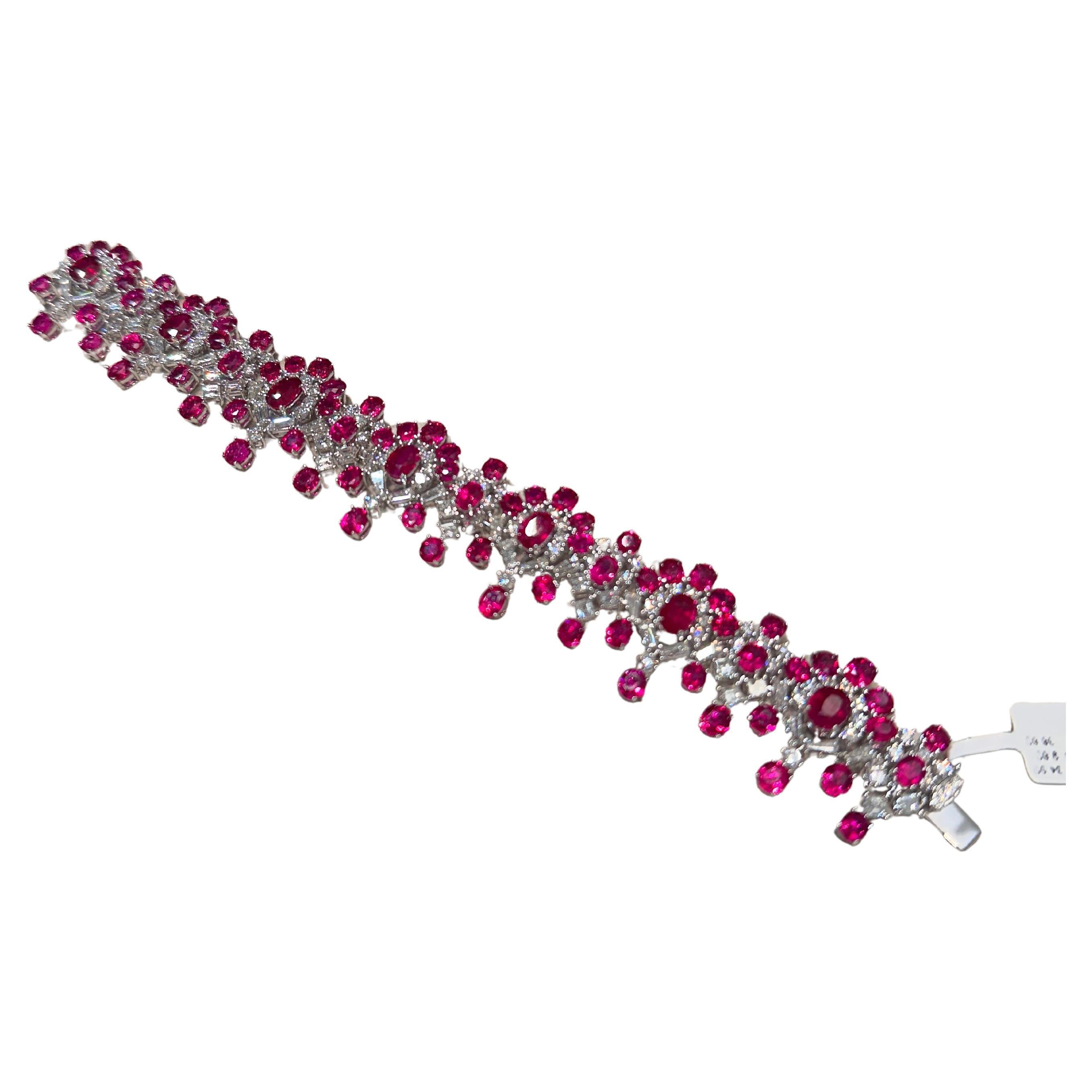 NWT $230, 000 Fancy 18KT Gold 45CT Rare Natural Burmese Ruby Diamond Bracelet For Sale