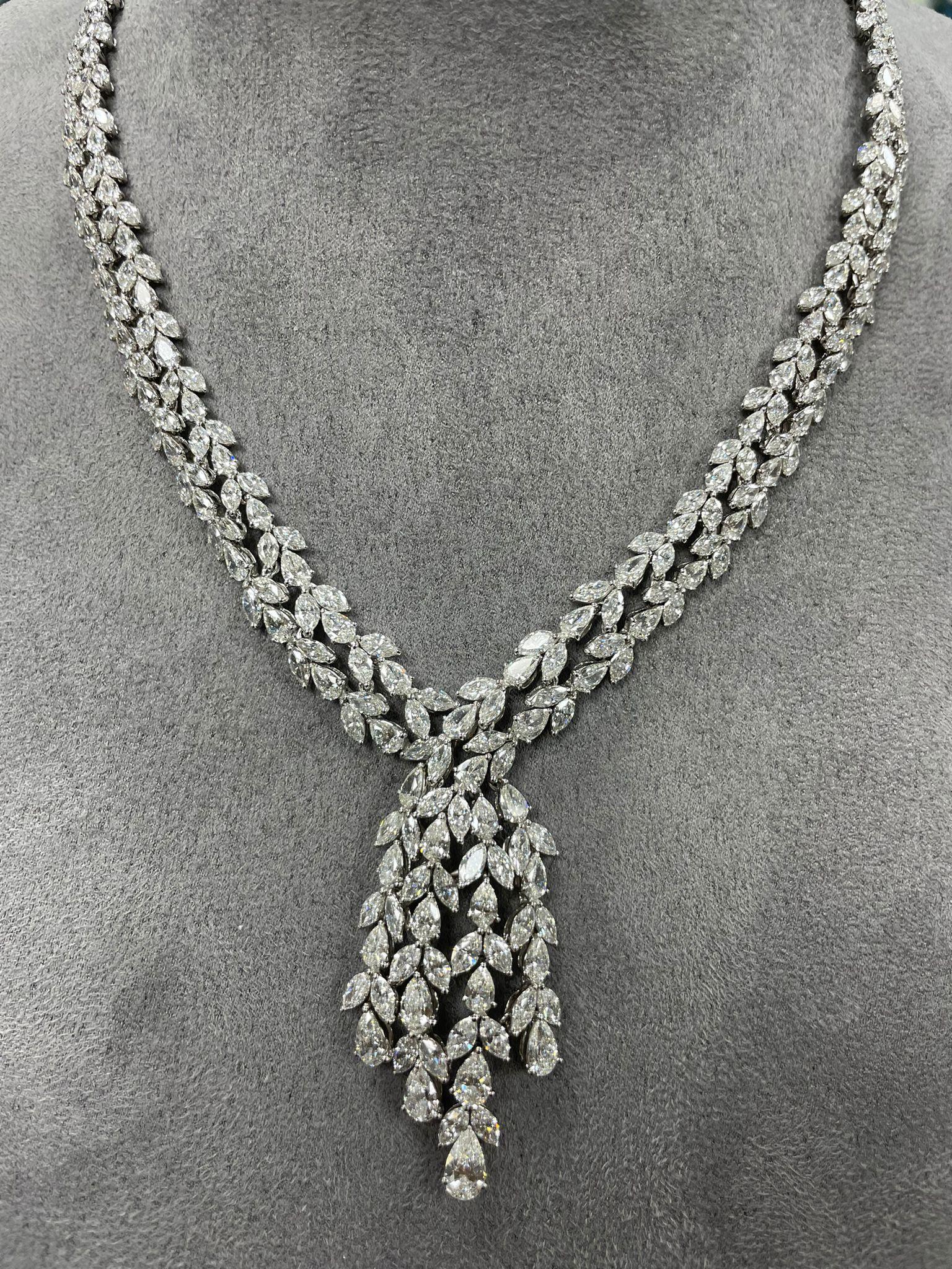 Marquise Cut NWT Rare 18 Karat Gorgeous Fancy Glittering Diamond Necklace For Sale