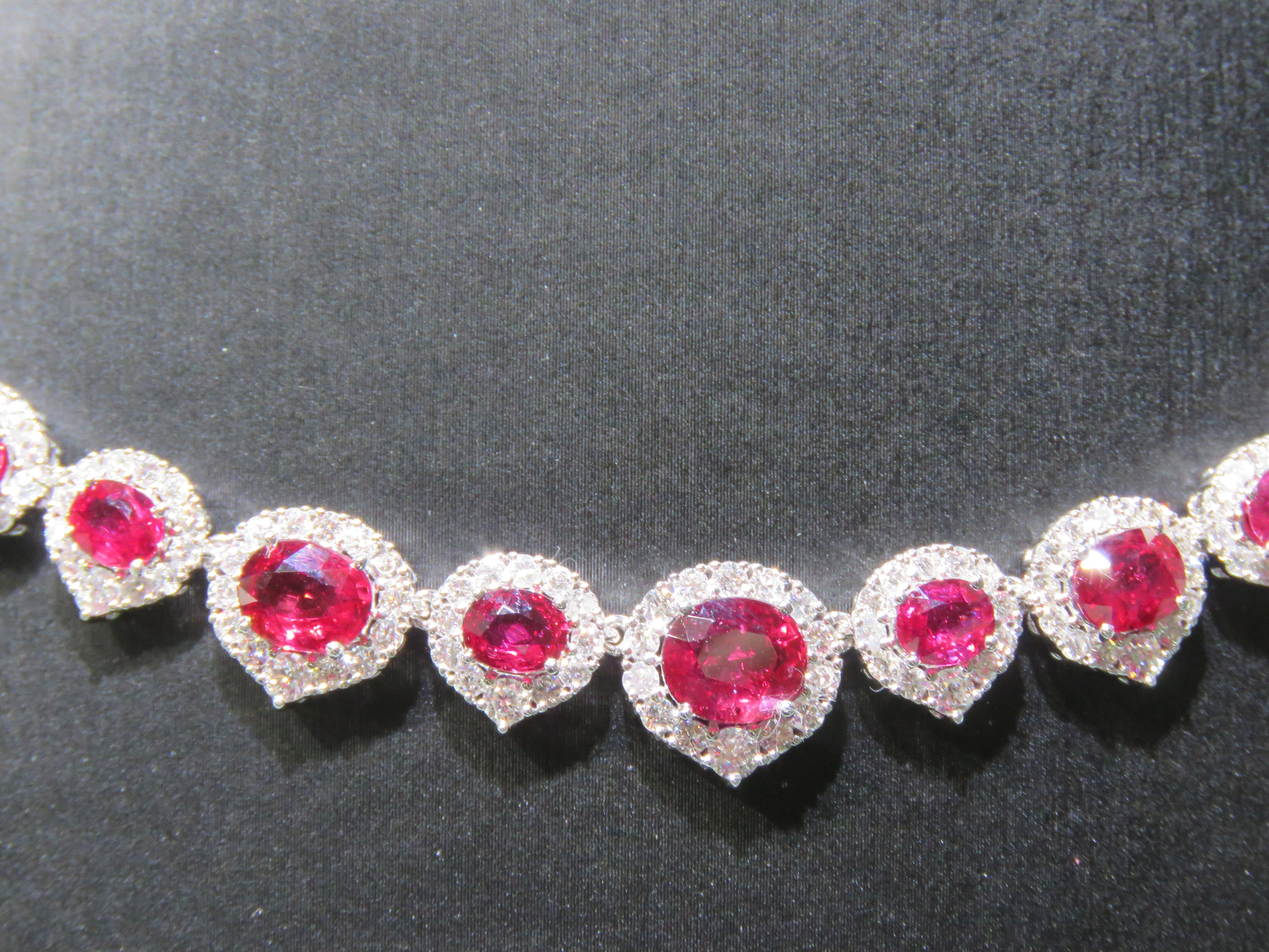 Mixed Cut NWT $235, 000 Rare Important Fancy 18KT Gorgeous AIGS Ruby Diamond Necklace  For Sale