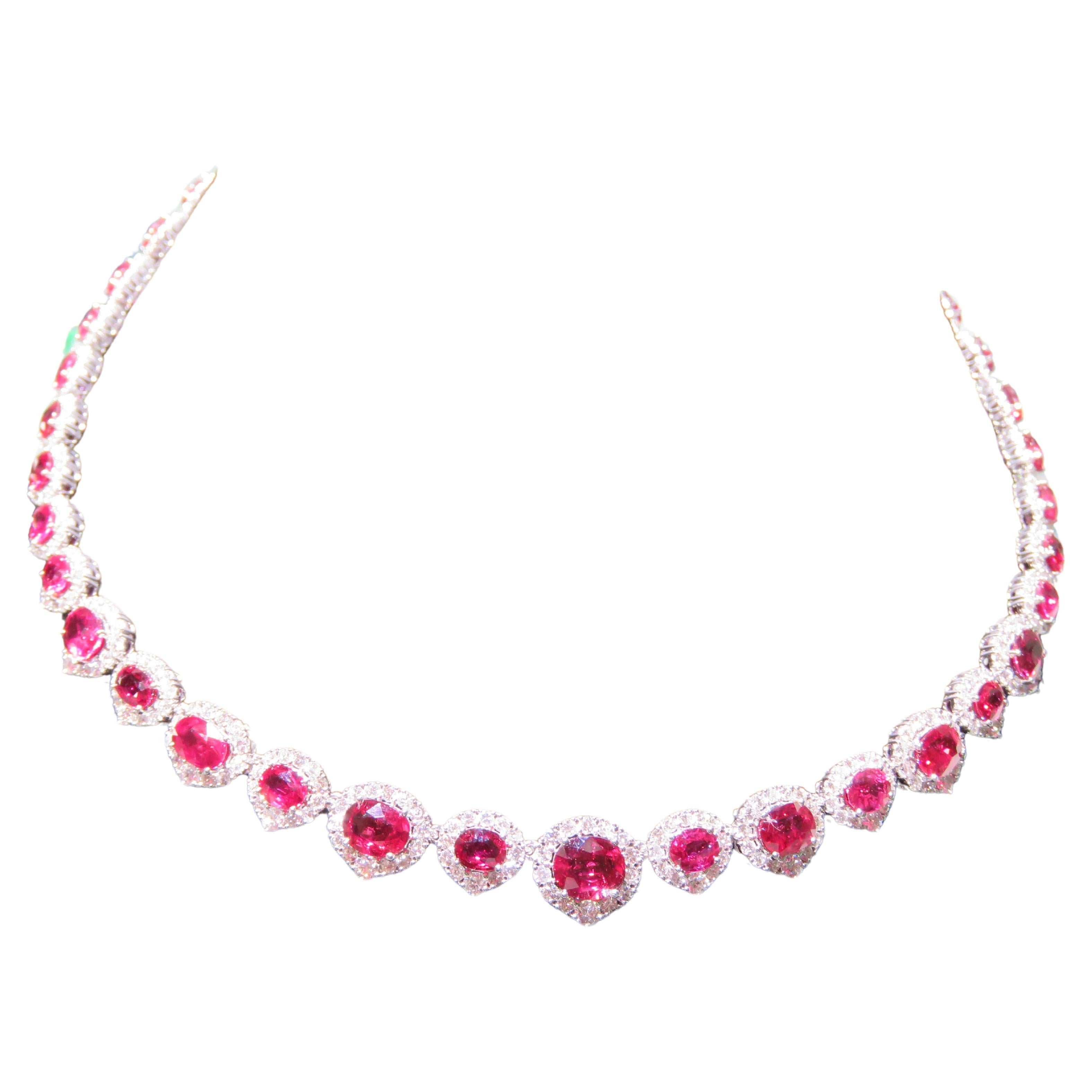 NWT $235, 000 Rare Important Fancy 18KT Gorgeous AIGS Ruby Diamond Necklace  For Sale