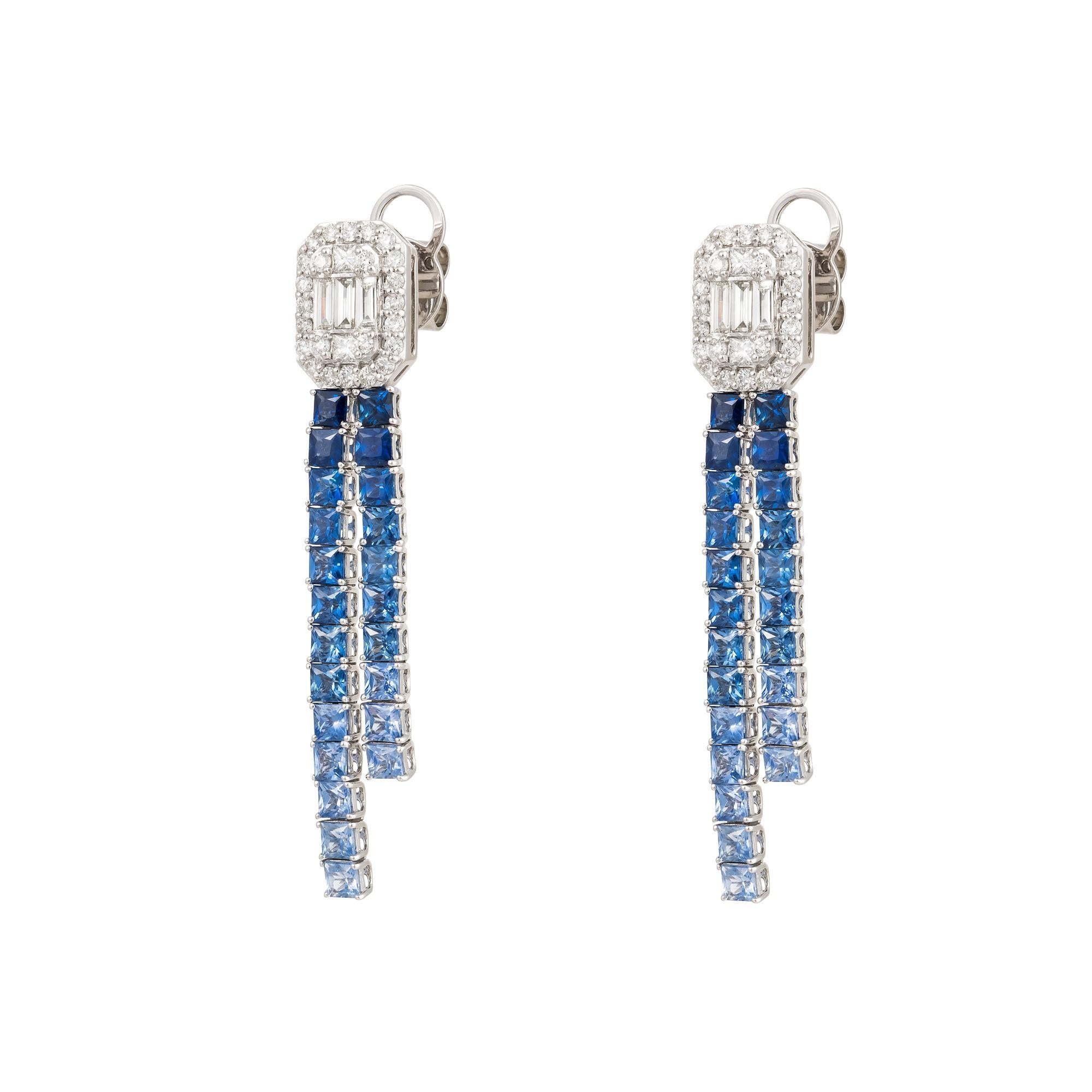 Taglio misto NWT $12, 000 18KT 6CT Splendidi orecchini pendenti con diamanti e zaffiri blu fantasia in vendita