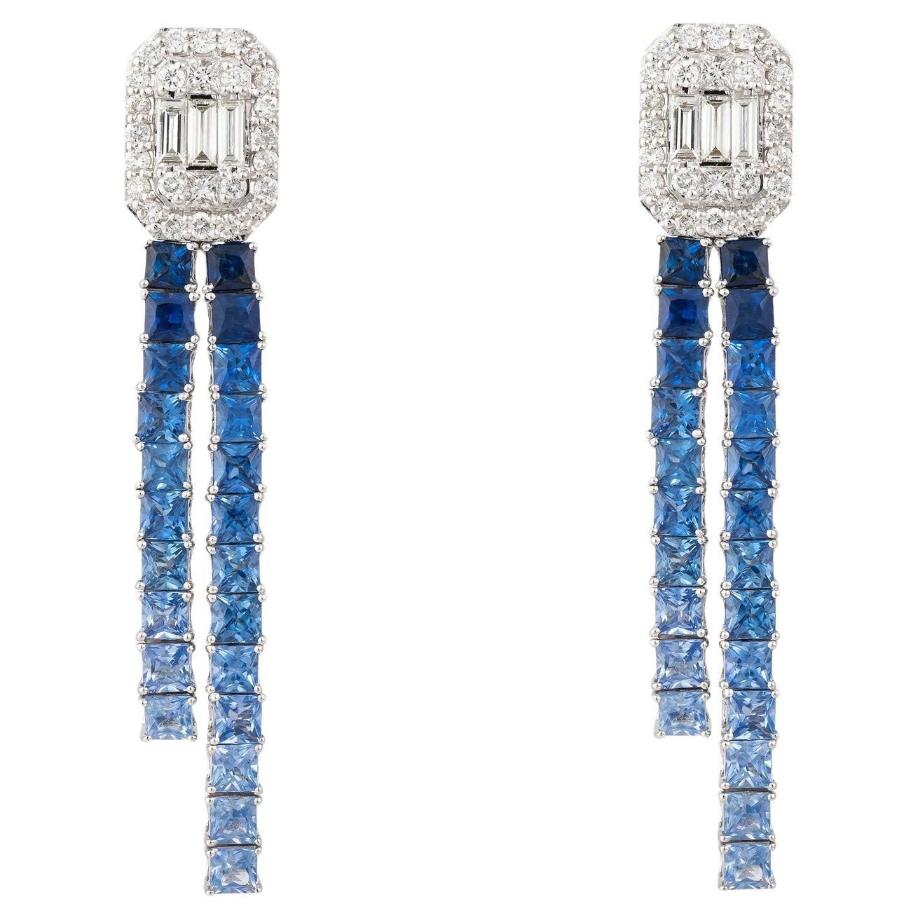 NWT $12, 000 18KT 6CT Gorgeous Fancy Blue Sapphire Diamond Dangle Earrings