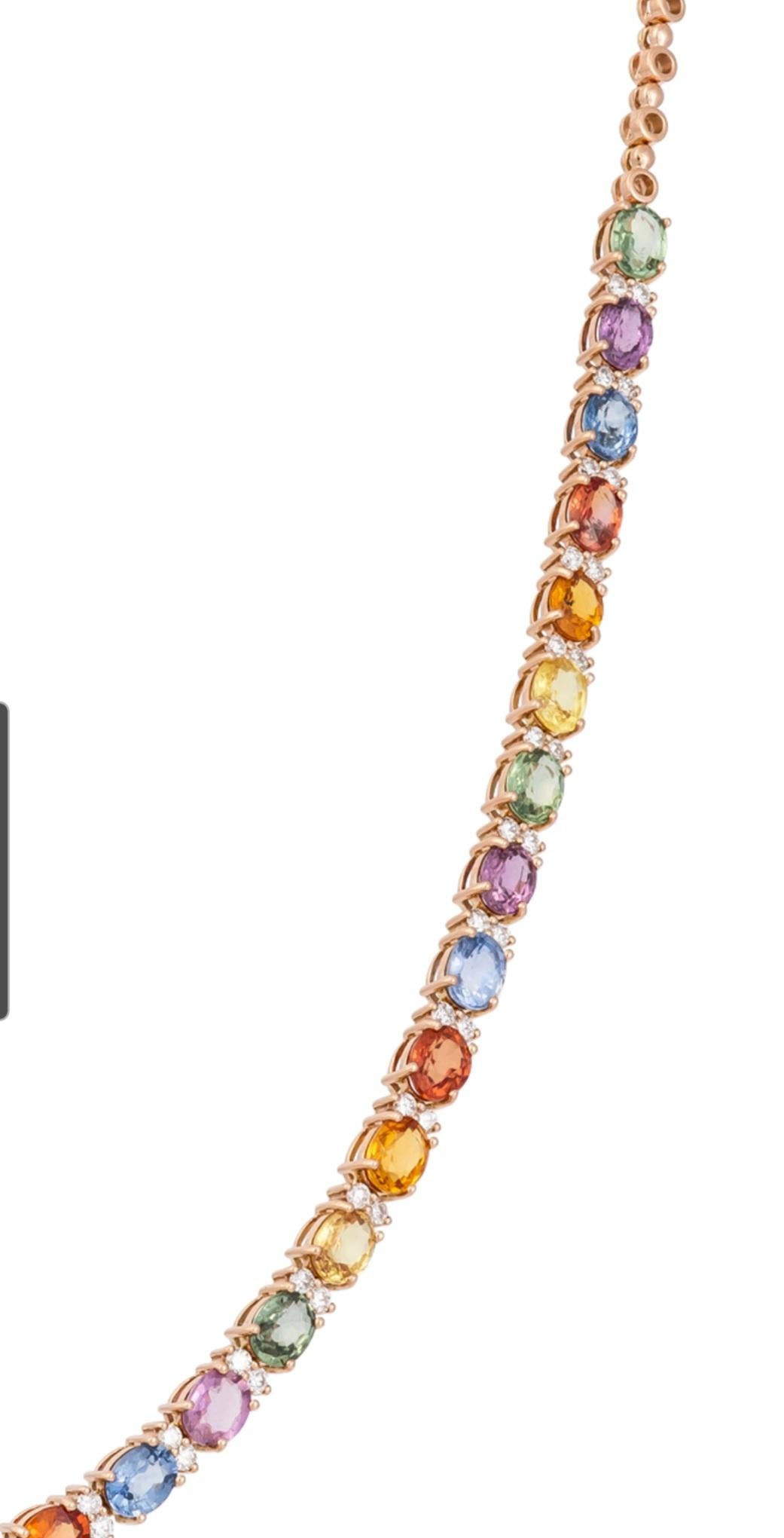 Il seguente articolo che offriamo è questa rara e importante collana di zaffiri e diamanti in oro 18KT, splendida e scintillante. La collana contiene circa 18 carati di splendidi zaffiri ovali a taglio fantasia e diamanti rotondi!!! Le pietre sono