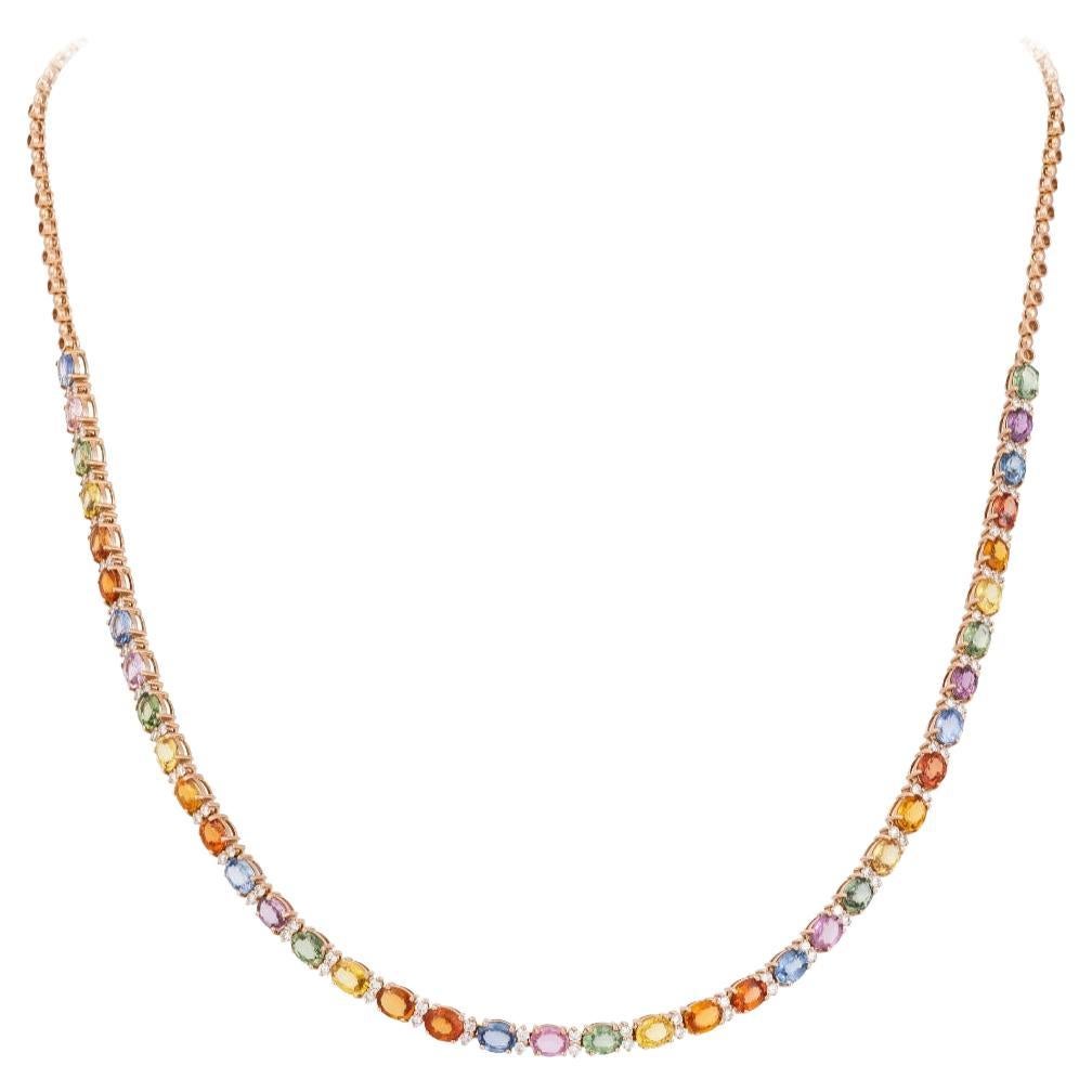NWT $24, 000 Collana in oro 18KT Fancy Large Glittering Rainbow Sapphire Diamond