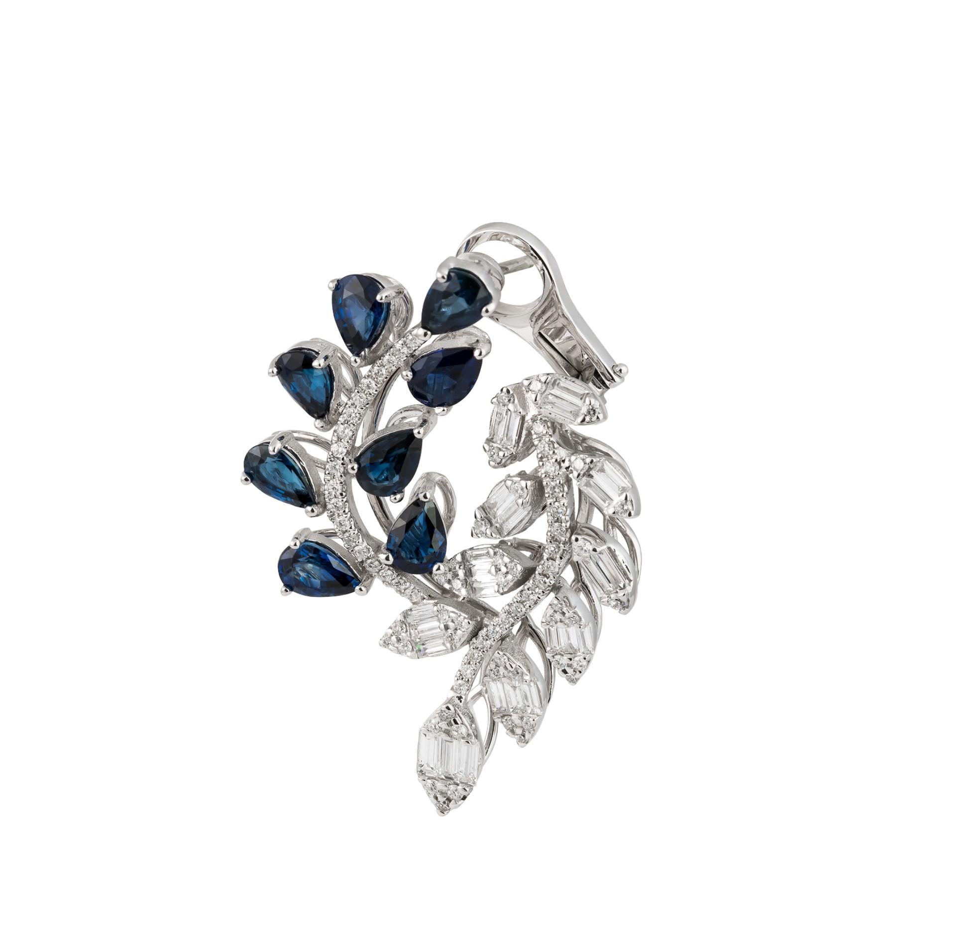 Taille mixte NWT $24, 000 Boucles d'oreilles en or 18KT saphir bleu diamant feuille florale en vente
