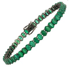 Nwt $24, 000 18KT Gold Glittering Fancy Oval Emerald Eternity Tennis Bracelet
