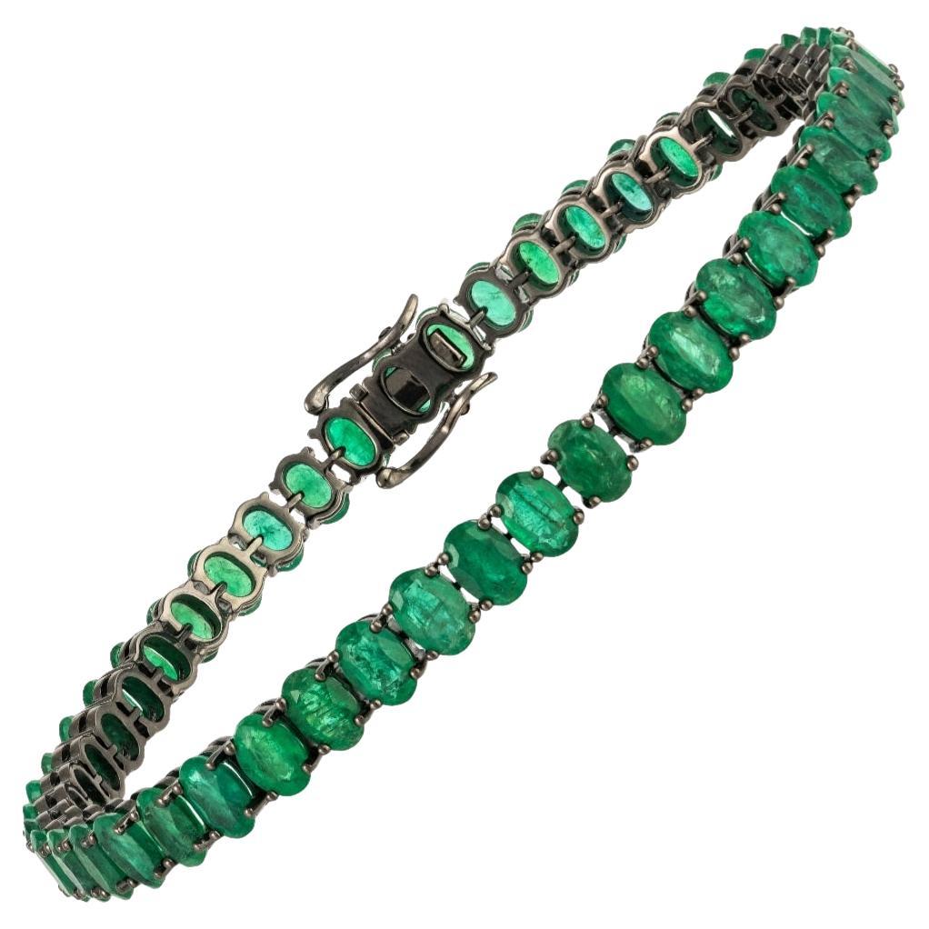 Nwt $24, 000 18KT Gold Glittering Fancy Oval Emerald Eternity Tennis Bracelet