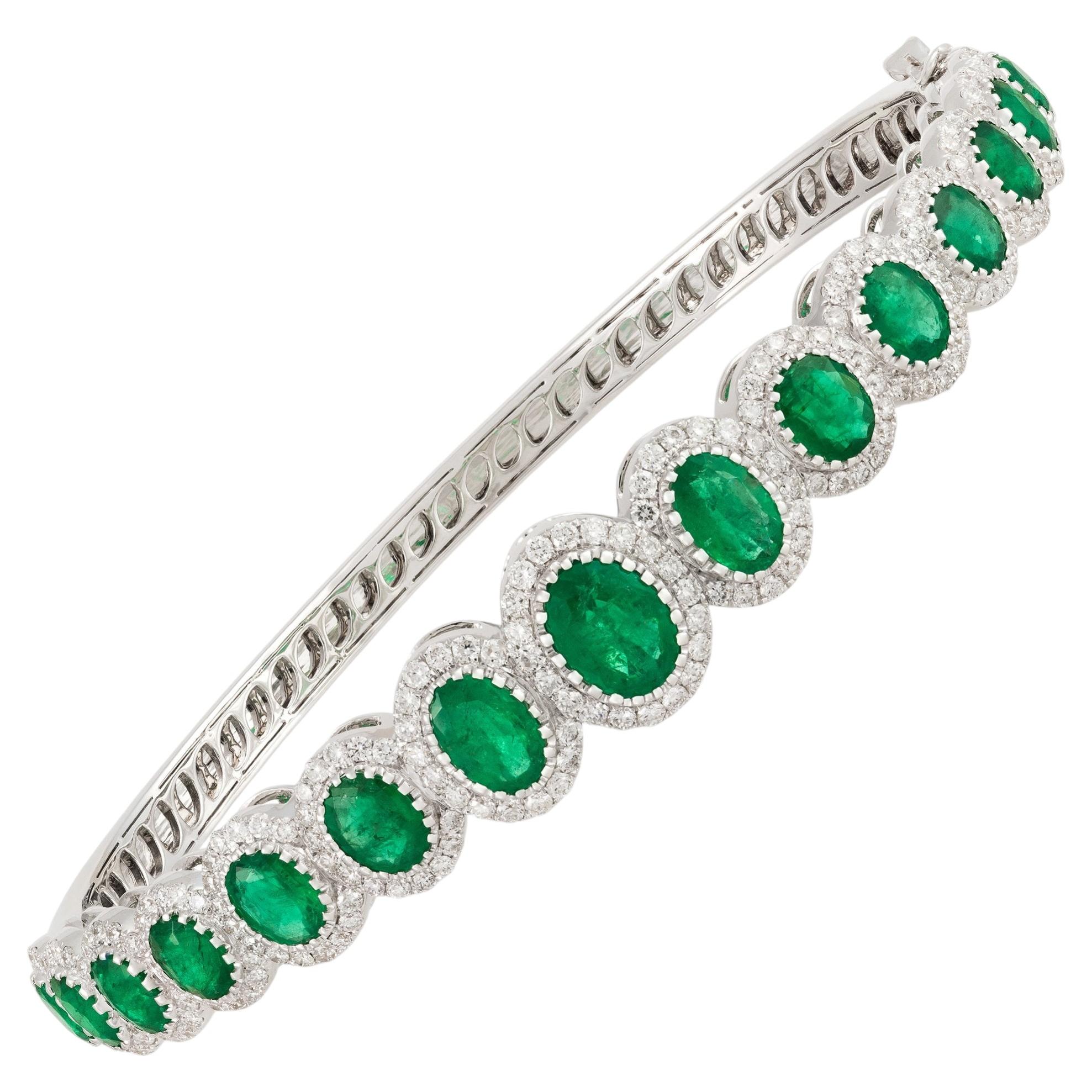 NWT 24.000 $ Bracciale rigido in oro 18 carati con smeraldi rari e splendidi e diamanti