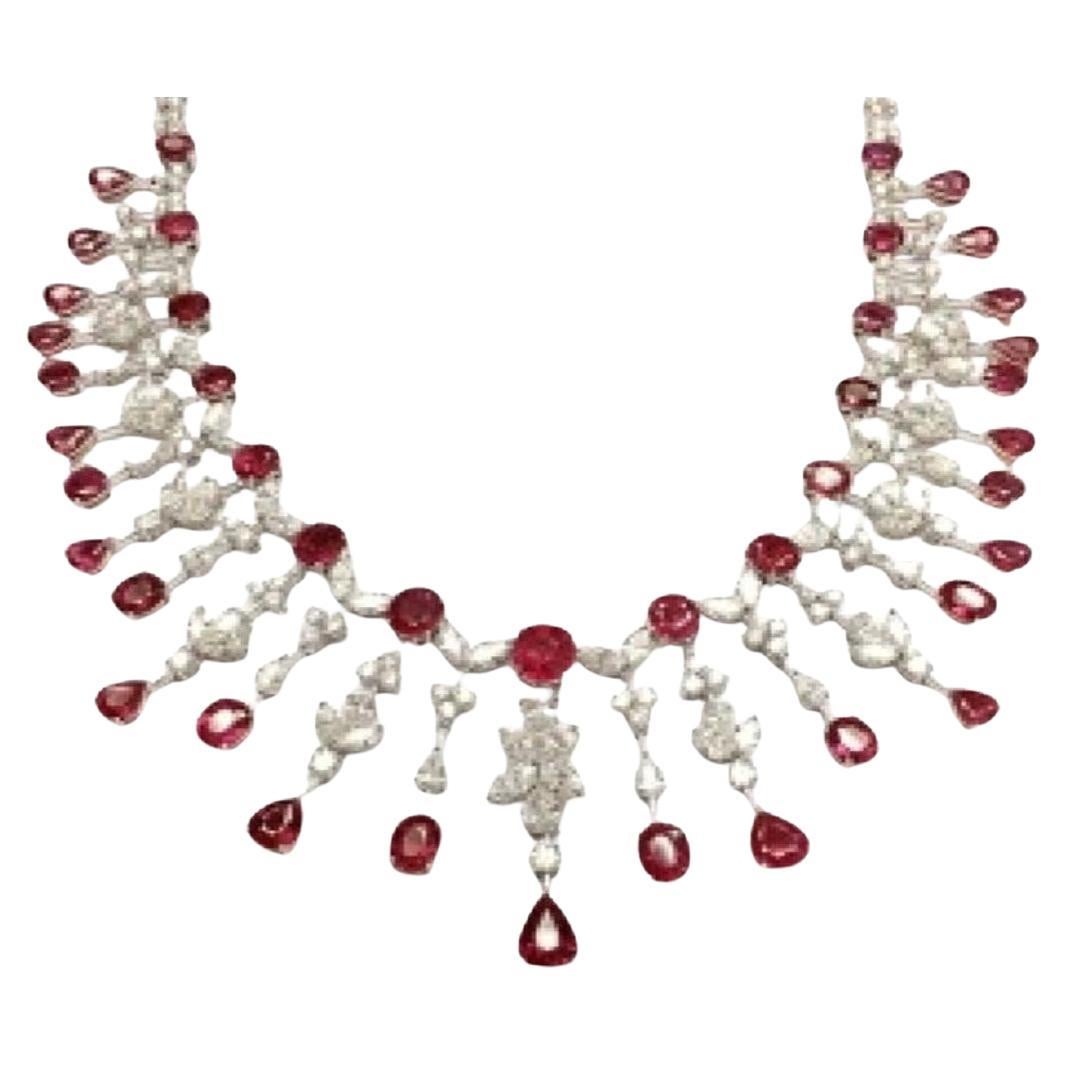 NWT $240, 000 18KT Gold Fancy Large Glittering Fancy Ruby Diamond Drop Necklace