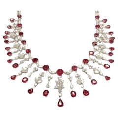 NWT $240, 000 18KT Gold Fancy Large Glittering Fancy Ruby Diamond Drop Necklace