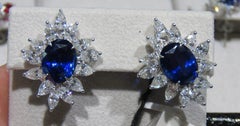 NWT $240, 000 Magnificent 18KT Fancy Large Ceylon Blue Sapphire Diamond Earrings