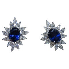 NWT $240, 000 Magnificent 18KT Fancy Large Ceylon Blue Sapphire Diamond Earrings