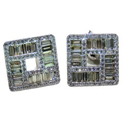 NWT $24, 000 Rare 18KT Gold Fancy Baguette Trillion Cut White Diamond Earrings