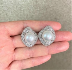 NWT $24, 000 Rare 18KT South Sea Large Pearl Rose Cut Diamond Earrings
