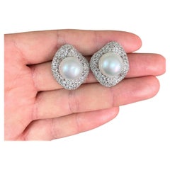 NWT $24, 000 Rare 18KT South Sea Large Pearl Rose Cut Diamond Earrings