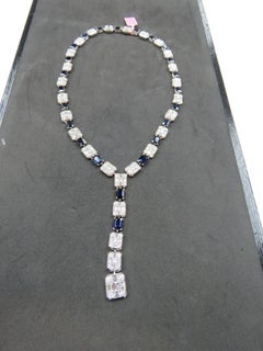 NWT $242, 043 18KT Gold Glittering Fancy Baguette Diamond Blue Sapphire Necklace