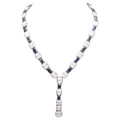 NWT $242, 043 18KT Gold Glittering Fancy Baguette Diamond Blue Sapphire Necklace