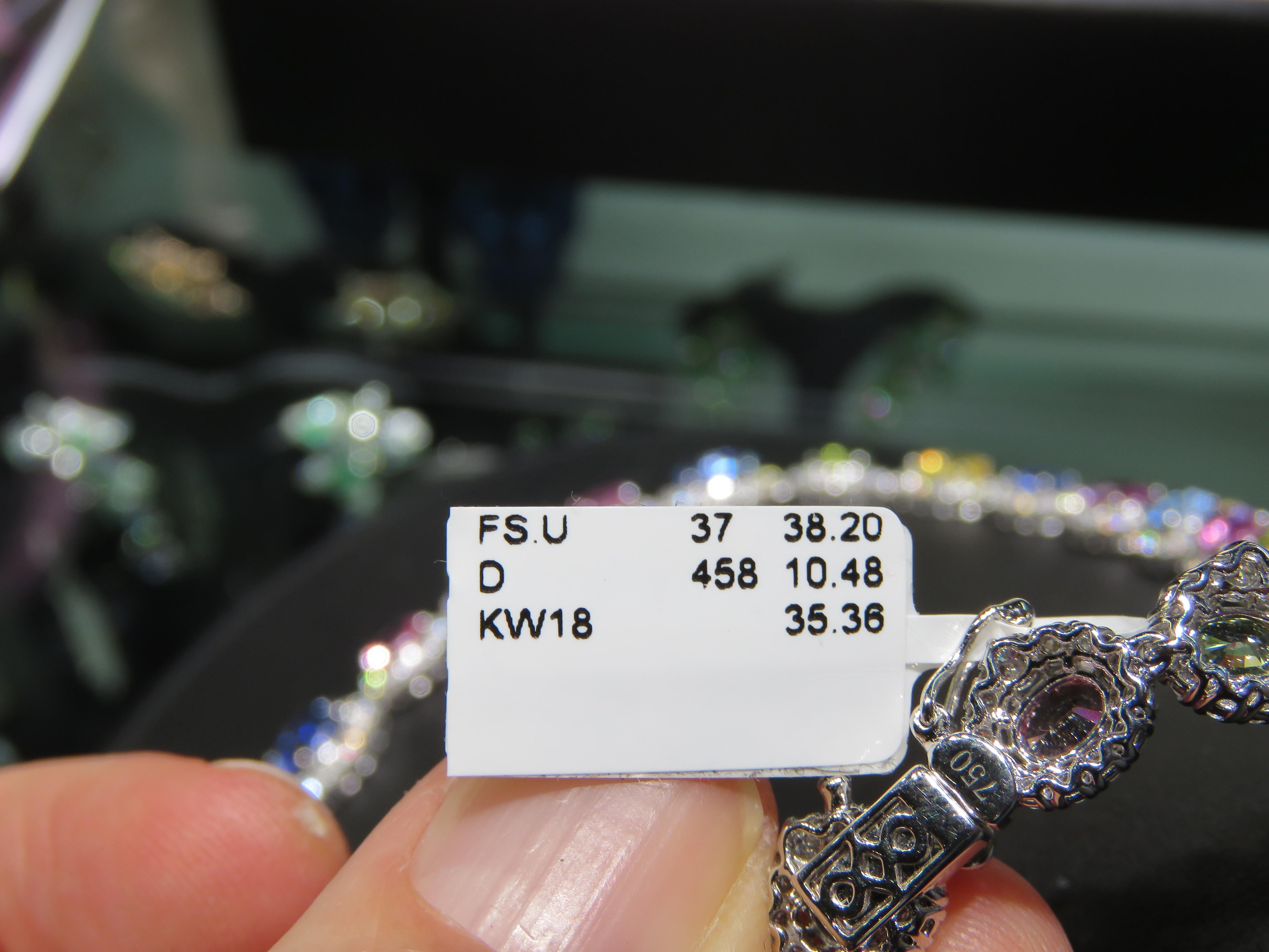 Halskette, neu mit 249, 000 18KT, prächtiger großer mehrreihiger Regenbogen-Saphir-Diamant-Diamant-Halskette Damen