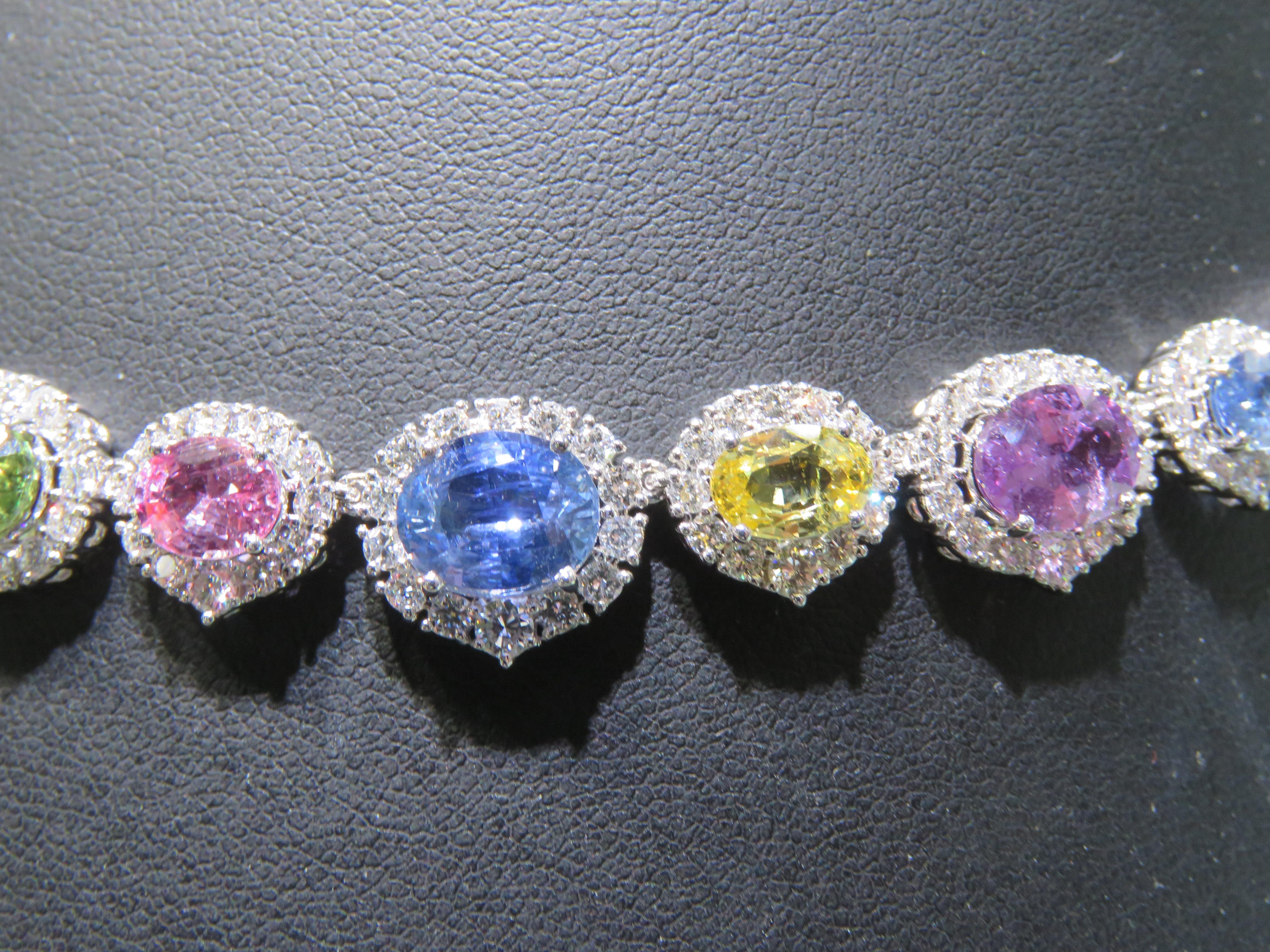 Halskette, neu mit 249, 000 18KT, prächtiger großer mehrreihiger Regenbogen-Saphir-Diamant-Diamant-Halskette 2
