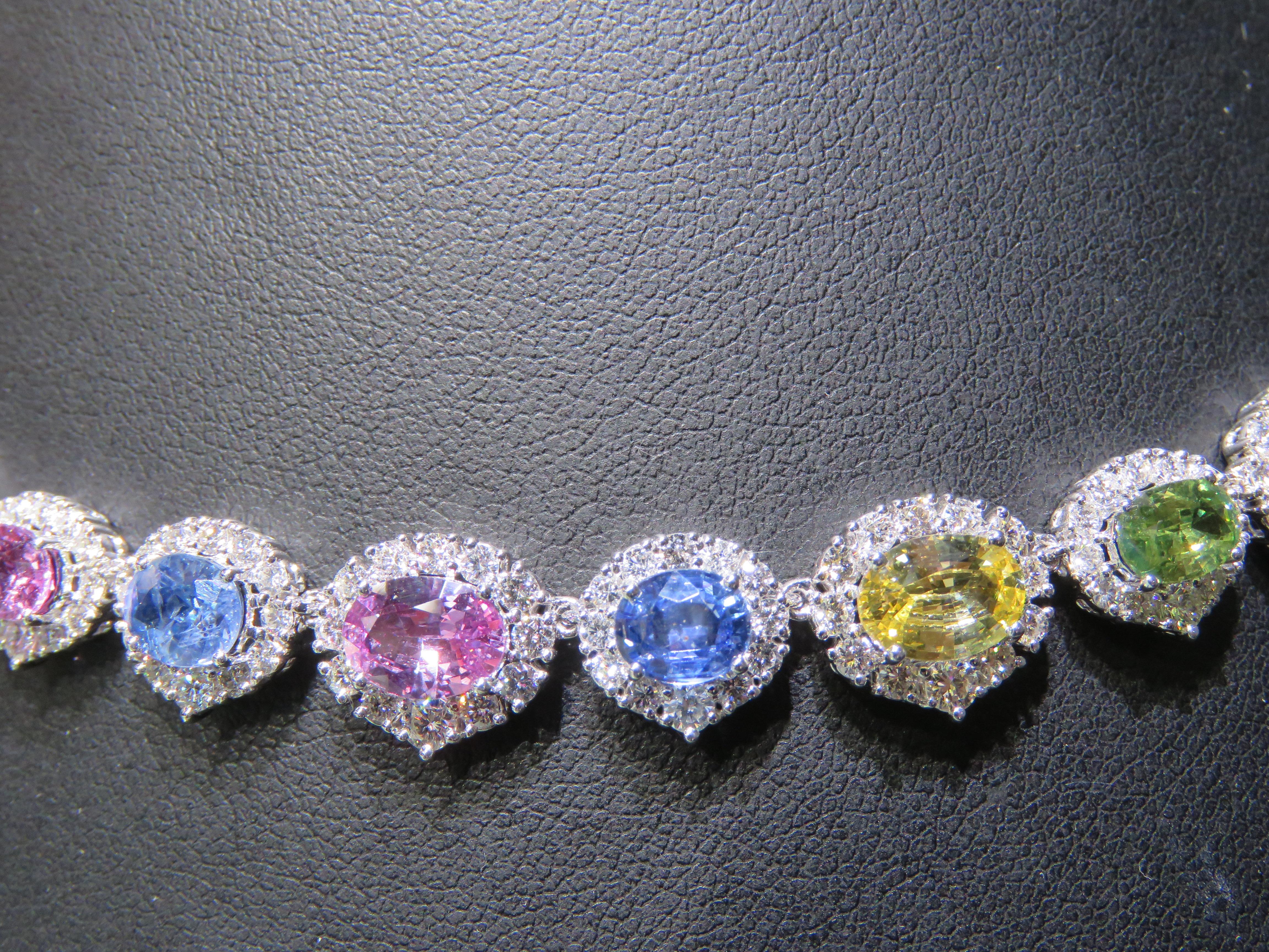NWT $249, 000 18KT Magnificent Large Multi Rainbow Sapphire Diamond Necklace For Sale 3
