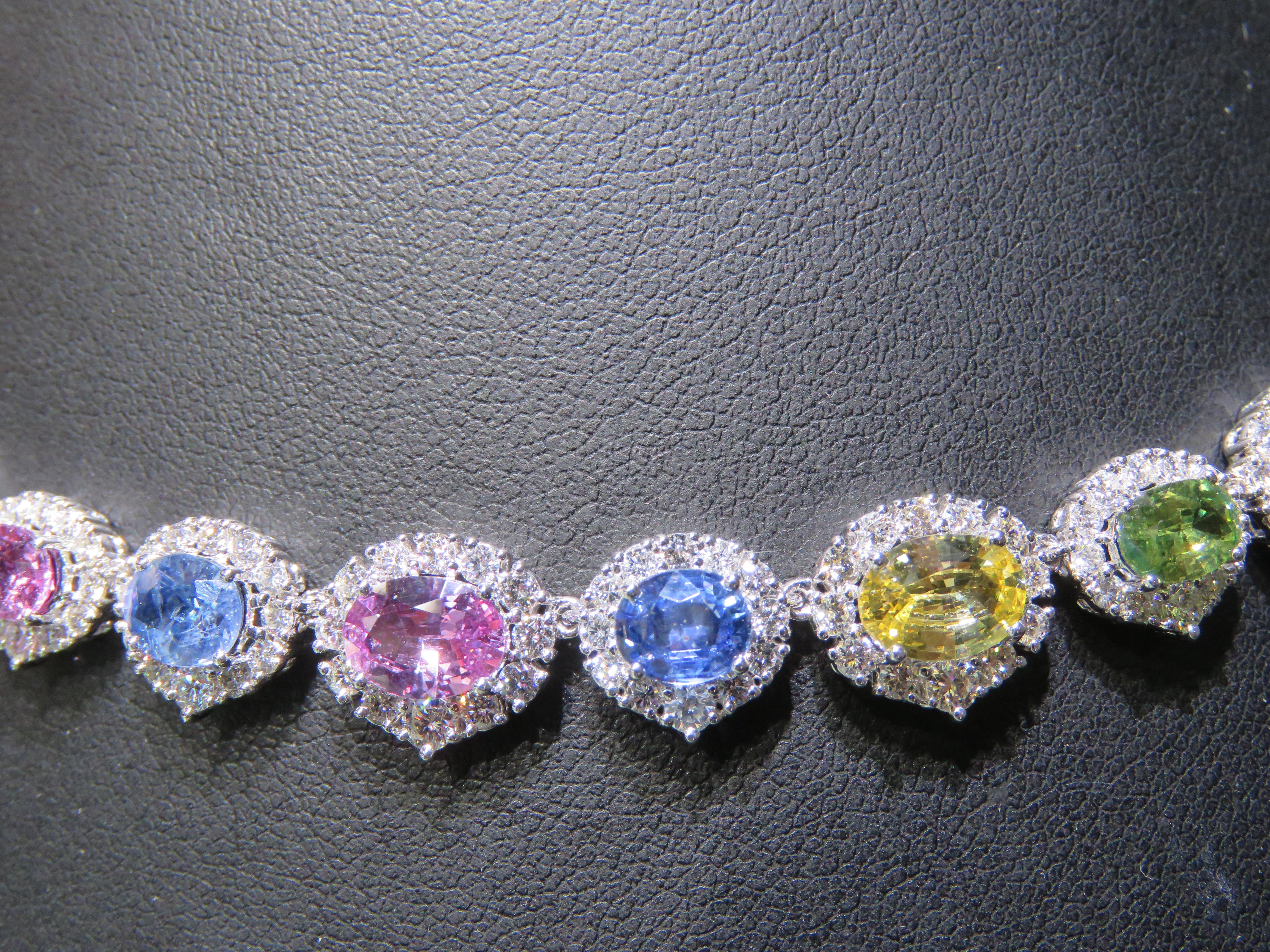 Halskette, neu mit 249, 000 18KT, prächtiger großer mehrreihiger Regenbogen-Saphir-Diamant-Diamant-Halskette 3