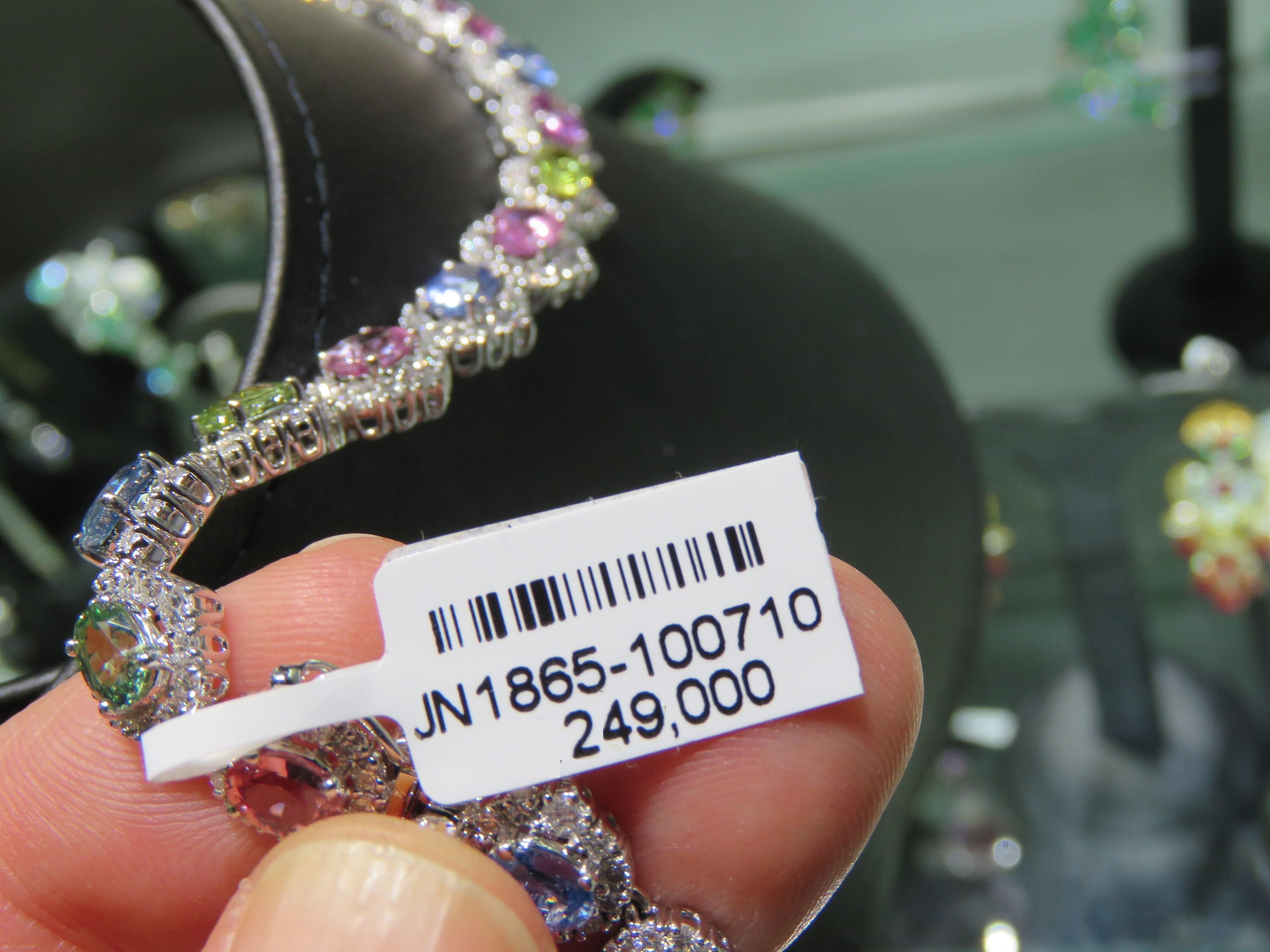 Halskette, neu mit 249, 000 18KT, prächtiger großer mehrreihiger Regenbogen-Saphir-Diamant-Diamant-Halskette 4