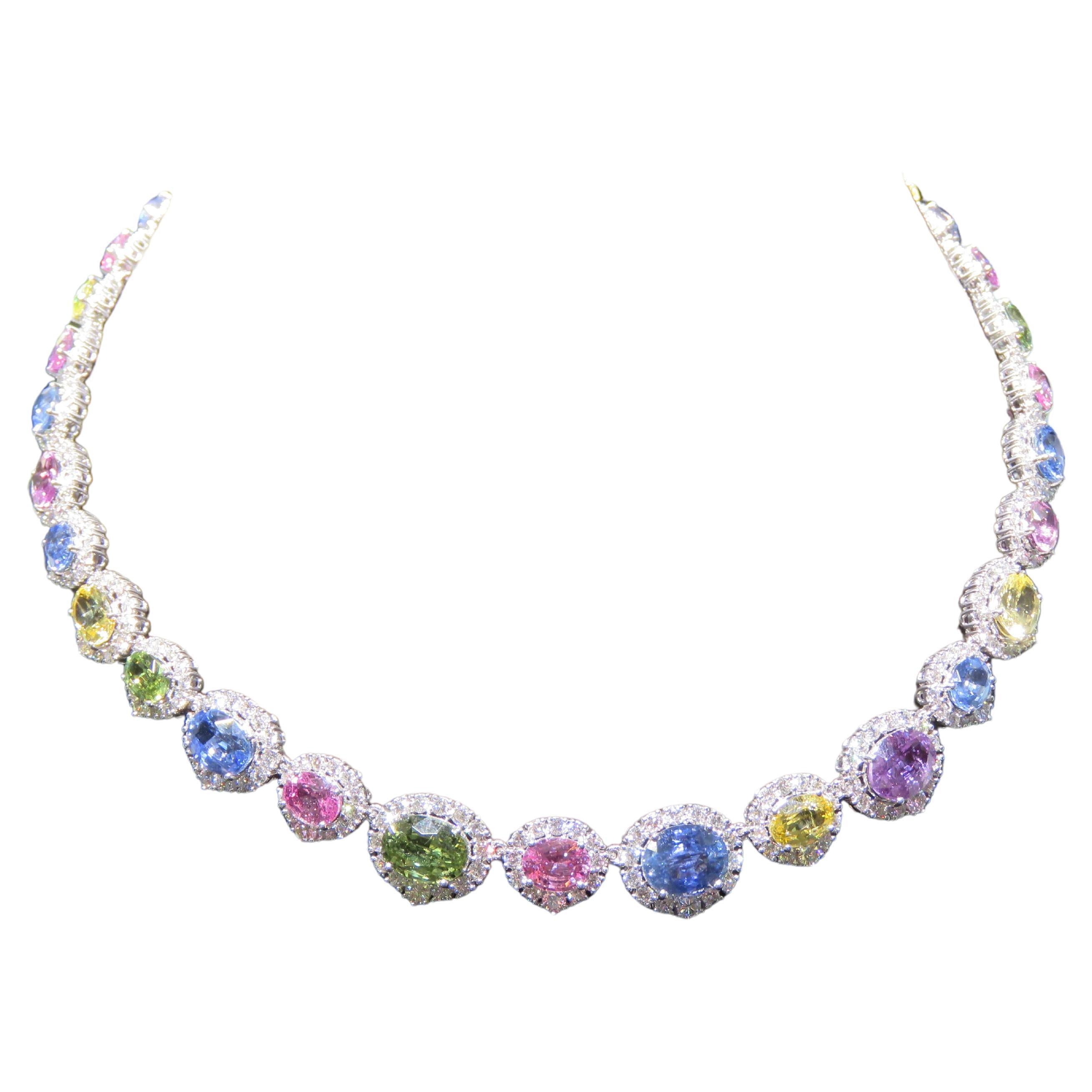 NWT $249, 000 18KT Magnificent Large Multi Rainbow Sapphire Diamond Necklace For Sale