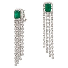 NWT $25, 000 18KT Glittering Fancy Green Emerald Diamond Dangle Drop Earrings