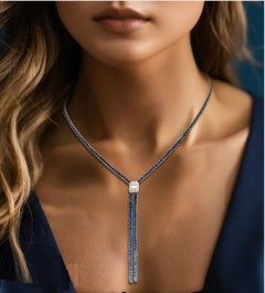 NWT $25, 000 18KT Gold Fancy Large Glittering Blue Sapphire Diamond Necklace