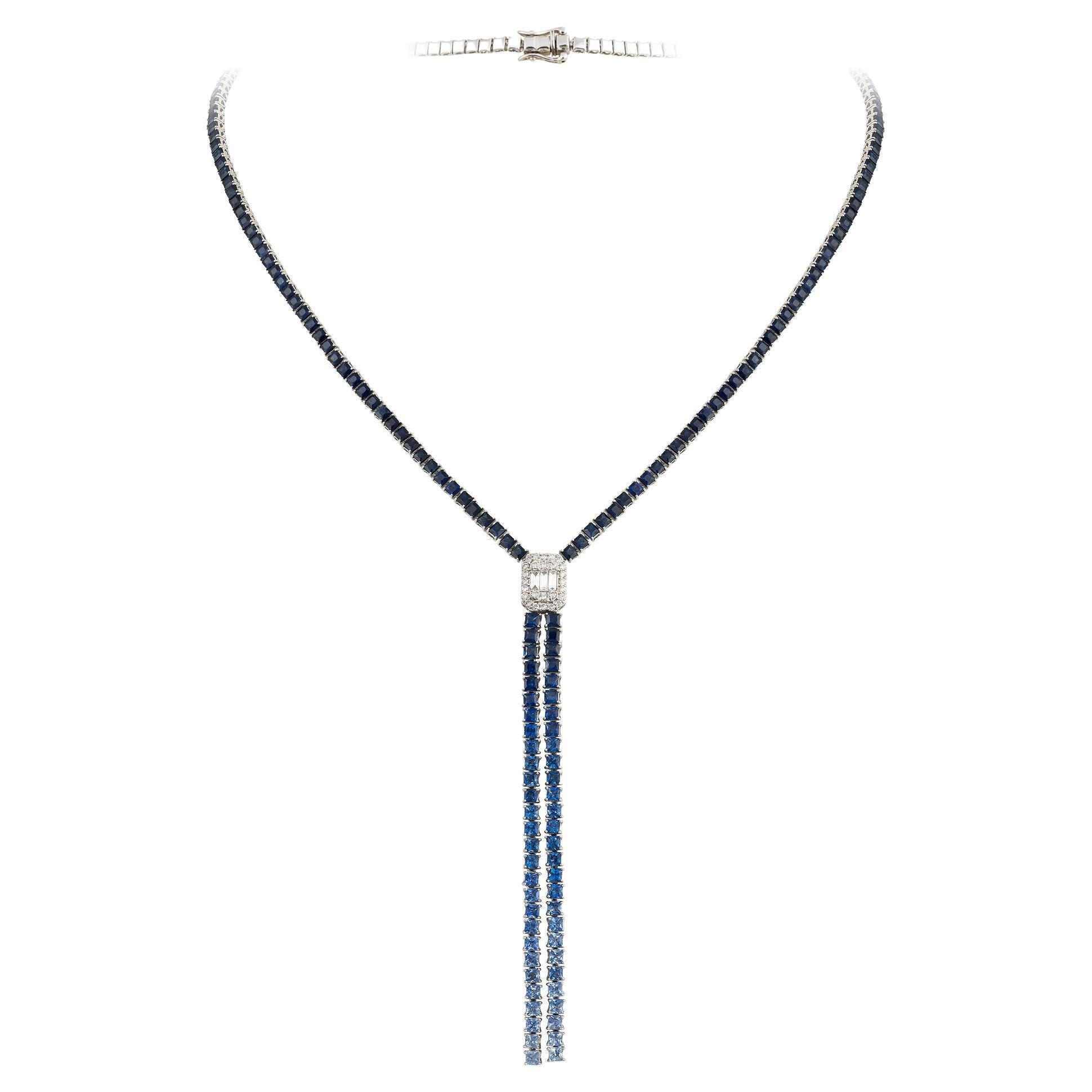 NWT $25, 000 18KT Gold Fancy Large Glittering Blue Sapphire Diamond Necklace