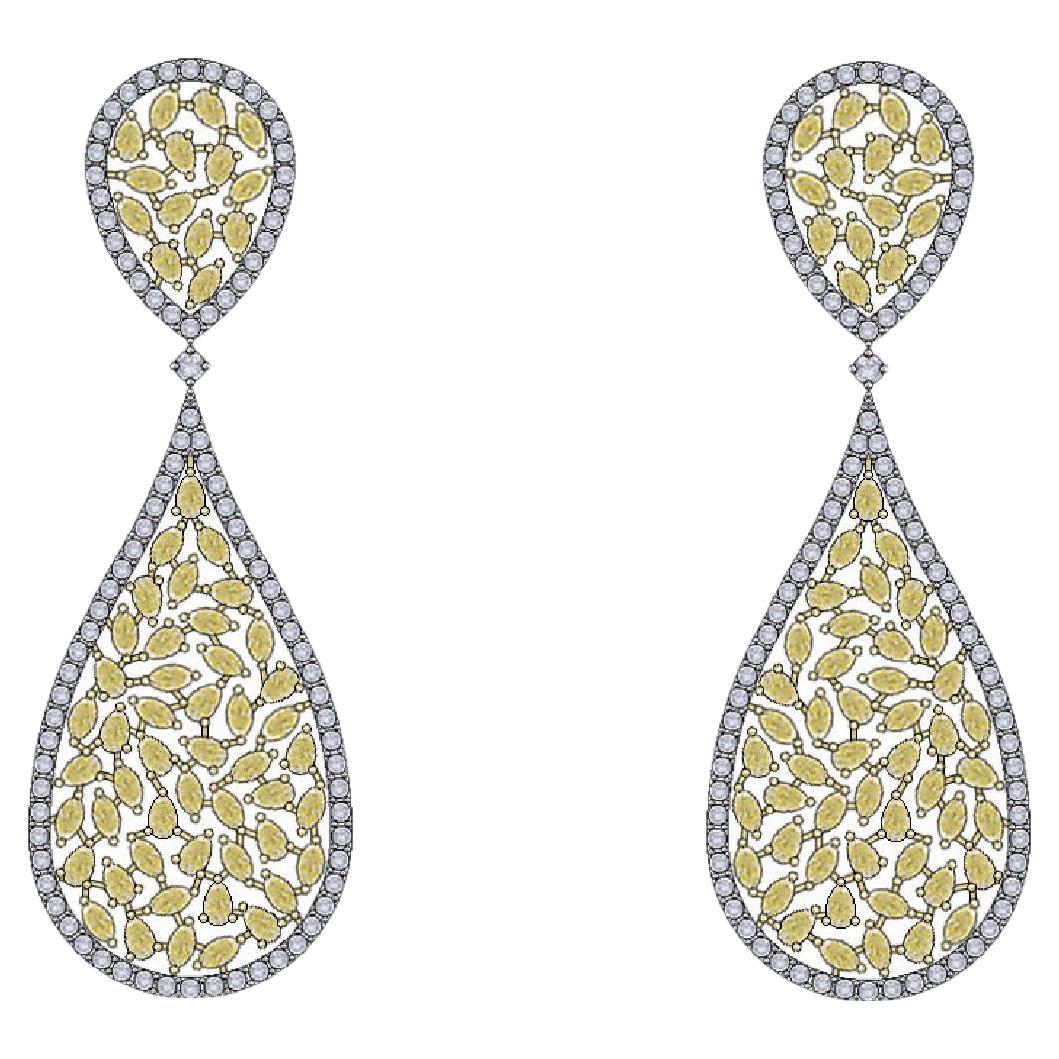 NWT $25, 000 Pendientes colgantes de diamantes amarillos de 18 quilates, grandes y brillantes