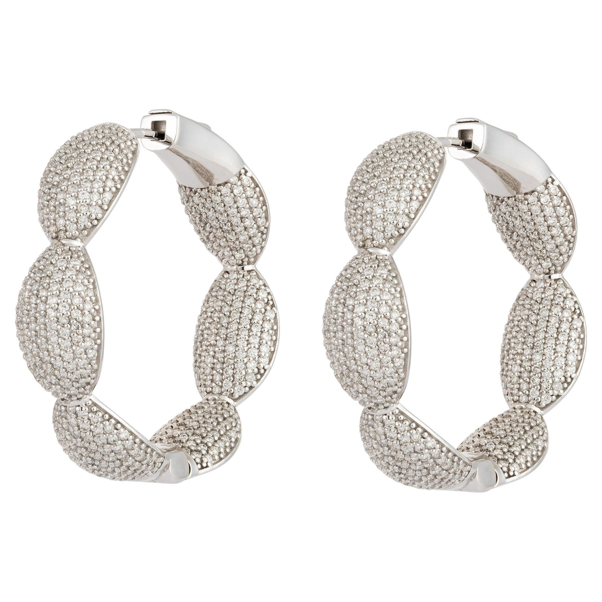 NWT $25, 000 18KT White Gold Fancy Large Glittering Fancy Diamond Hoop Earrings For Sale