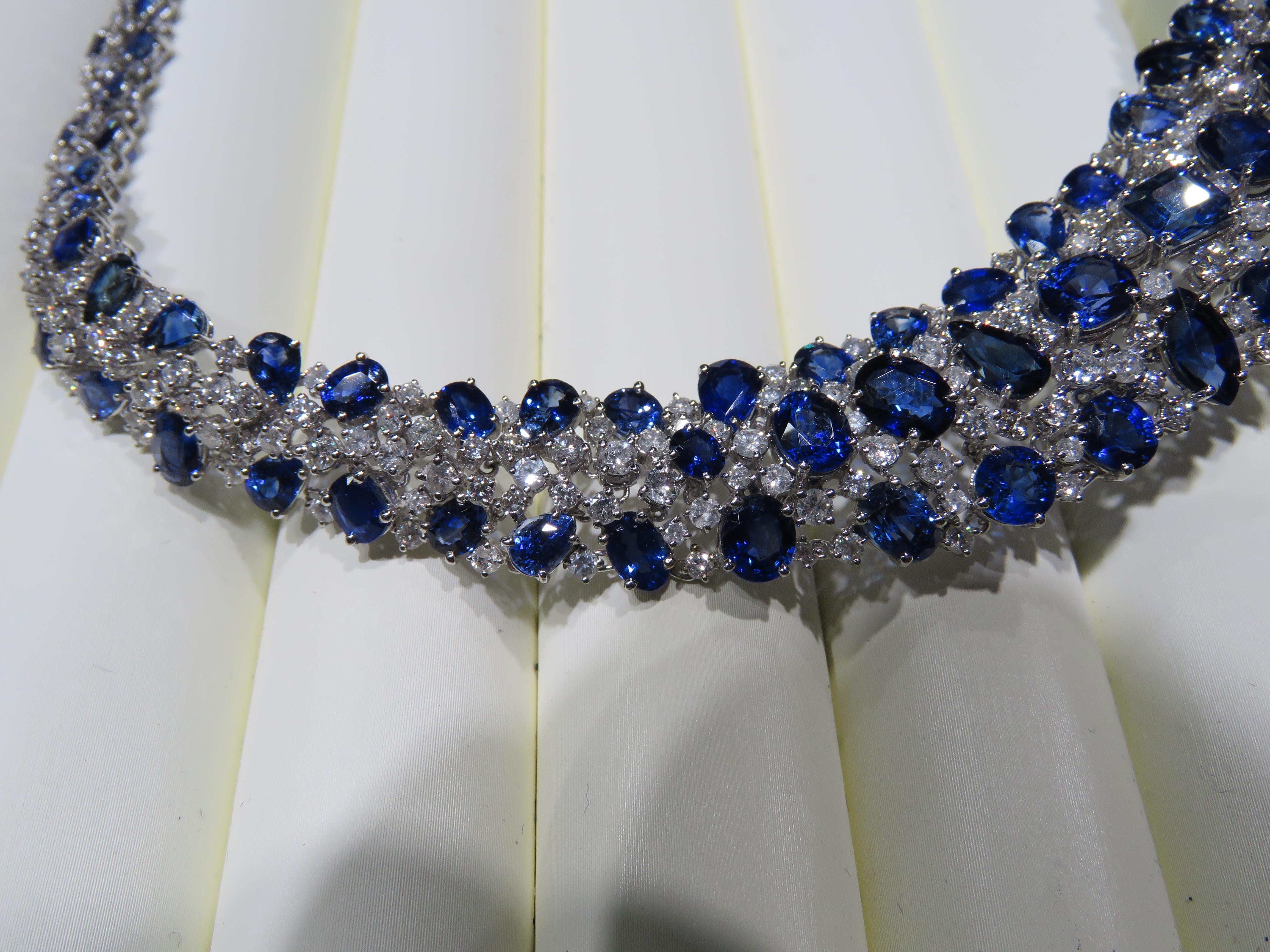 Women's NWT $250, 000 Rare Fancy 18KT Gold Gorgeous Ceylon Sapphire Diamond Necklace For Sale