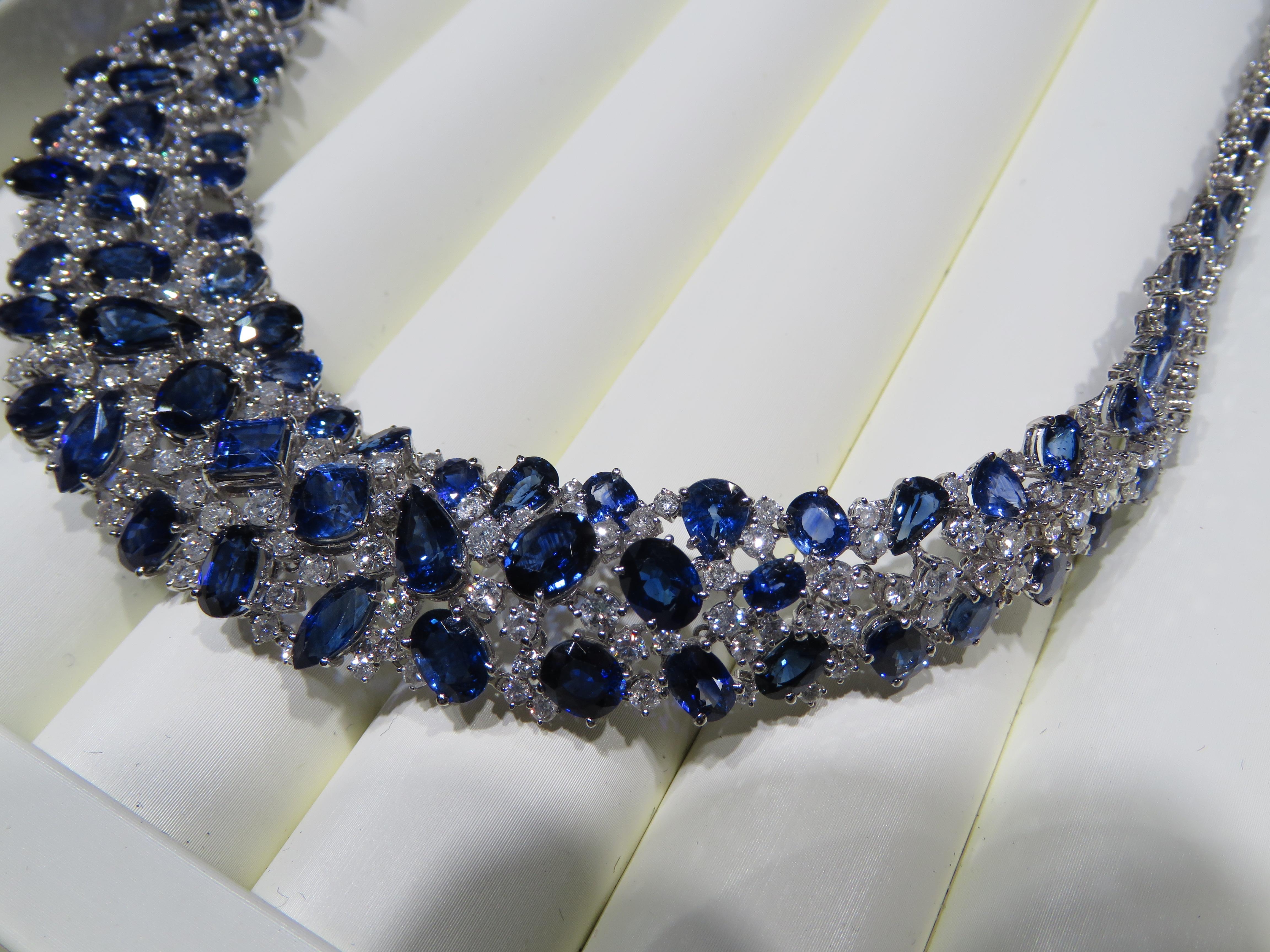 NWT $250, 000 Rare Fancy 18KT Gold Gorgeous Ceylon Sapphire Diamond Necklace For Sale 1