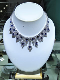 NWT $250, 000 18KT Gold Fancy Gorgeous Glittering 52ct Sapphire Diamond Necklace