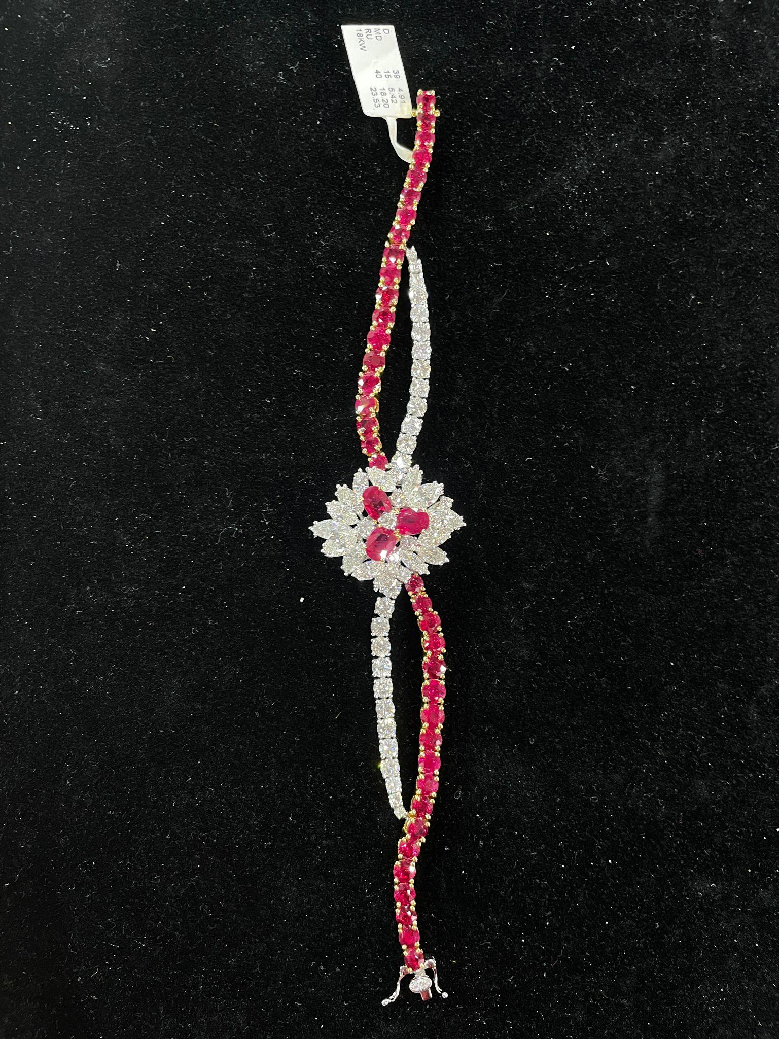 The Following Item we are offering is this Rare Important Radiant 18KT Gold Gorgeous Glittering and Sparkling Magnificent Fancy Rare Large Burmese Ruby and Diamond Bracelet. Bracelet contains approx 30CTS of Beautiful Large Fancy Burmese Rubies with