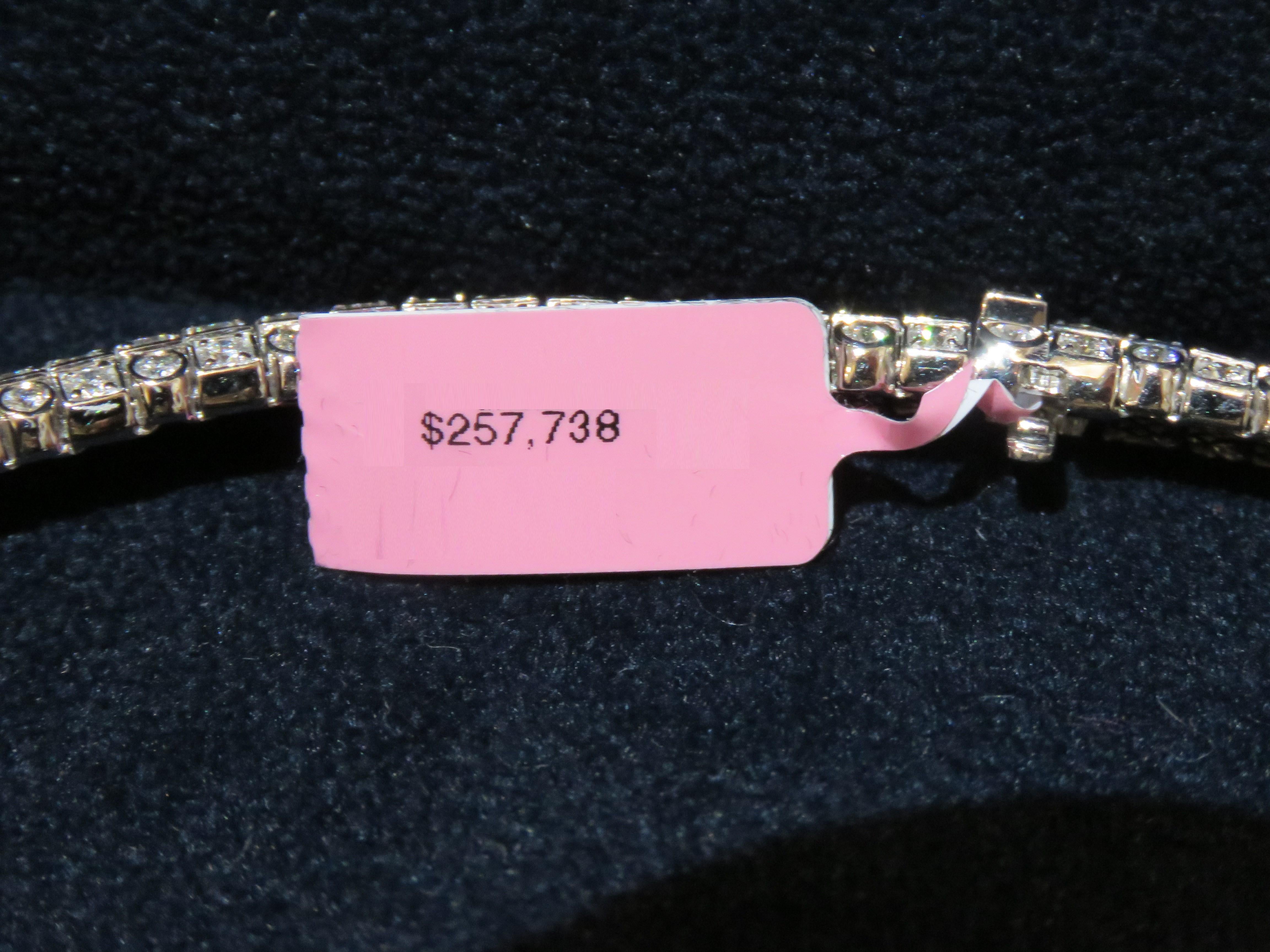 NWT $257, 738 18KT Gold Glittering Fancy Baguette Diamond Blue Sapphire Necklace For Sale 5
