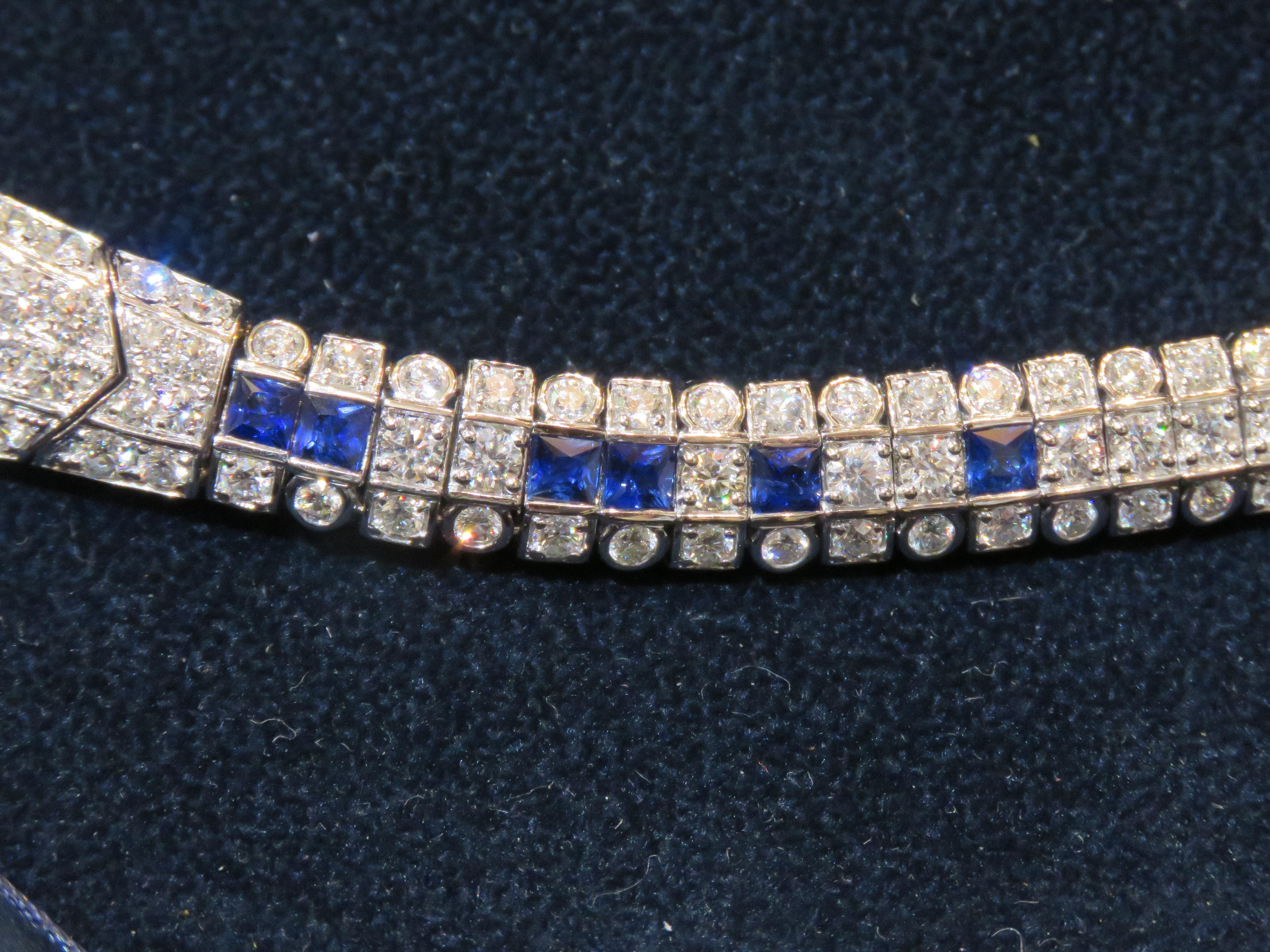 Women's NWT $257, 738 18KT Gold Glittering Fancy Baguette Diamond Blue Sapphire Necklace For Sale