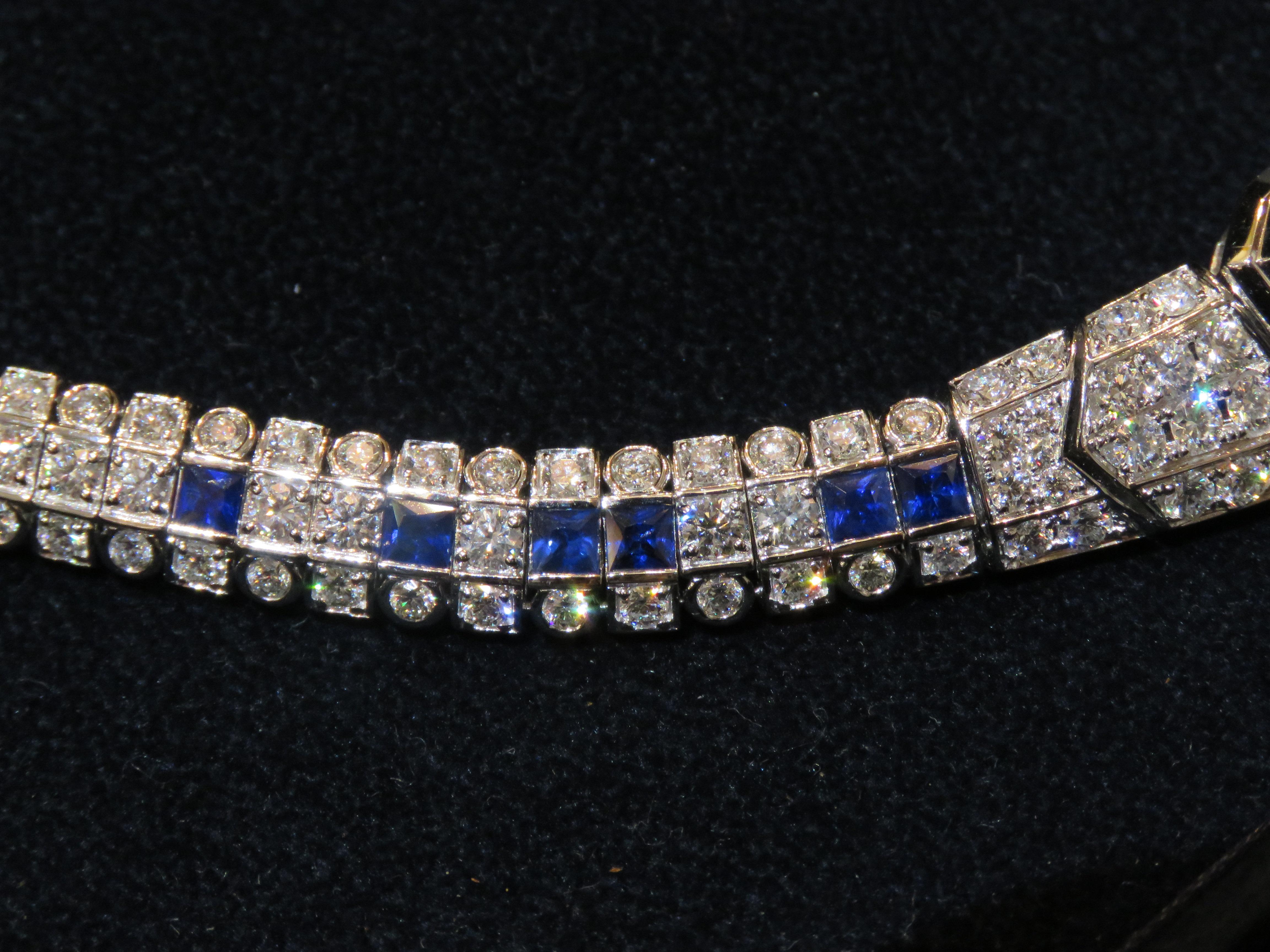 NWT $257, 738 18KT Gold Glittering Fancy Baguette Diamond Blue Sapphire Necklace For Sale 1