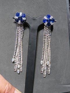 NEU $258, 100 18KT Gold Rare Fancy Ceylon Blauer Saphir Diamant-Ohrringe, Ohrhänger, selten