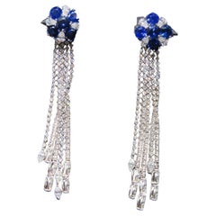 NWT $258, 100 or 18KT Rare Fancy Ceylon Blue Sapphire Diamond Dangle Earrings