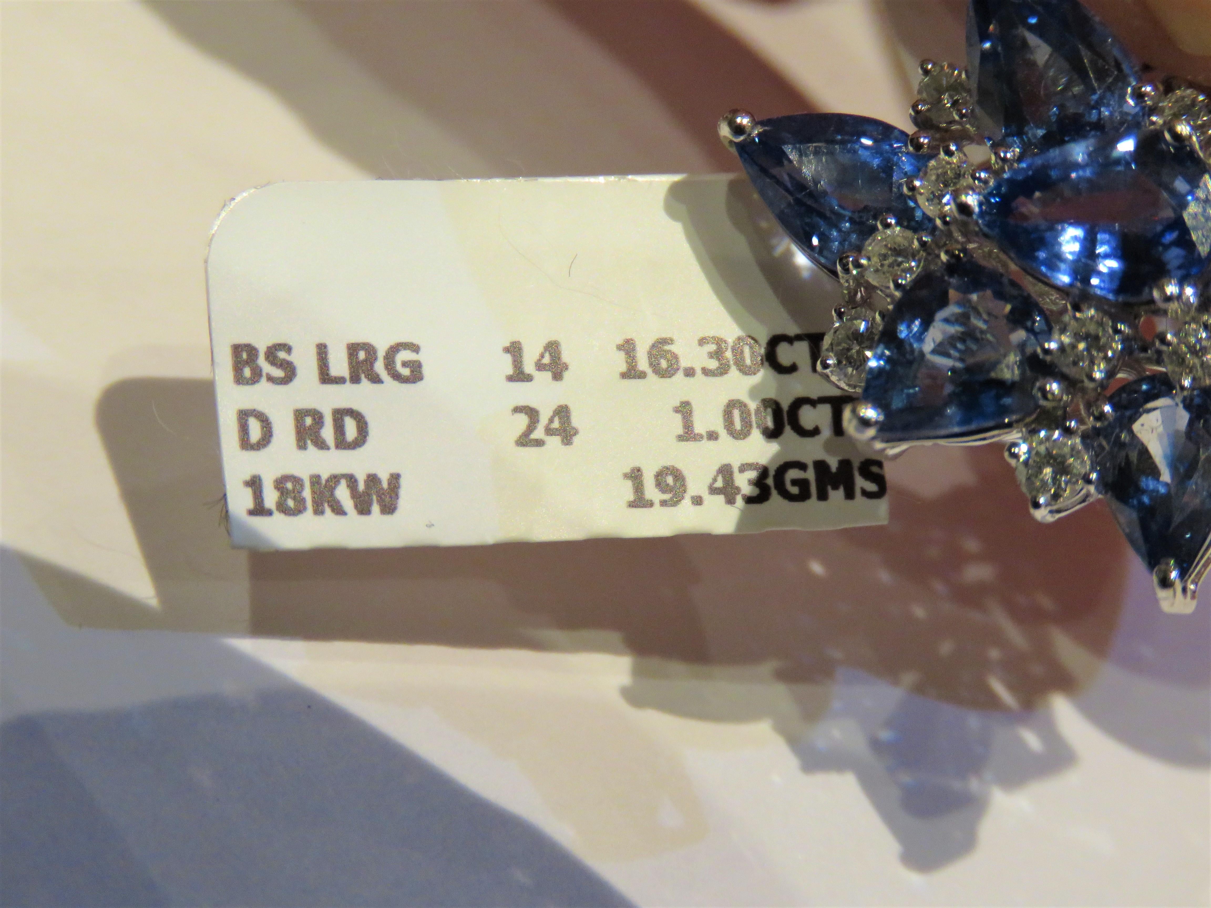 Women's NWT $25, 800 18KT Gold Magnificent 17.50CT Blue Sapphire Diamond Earrings For Sale