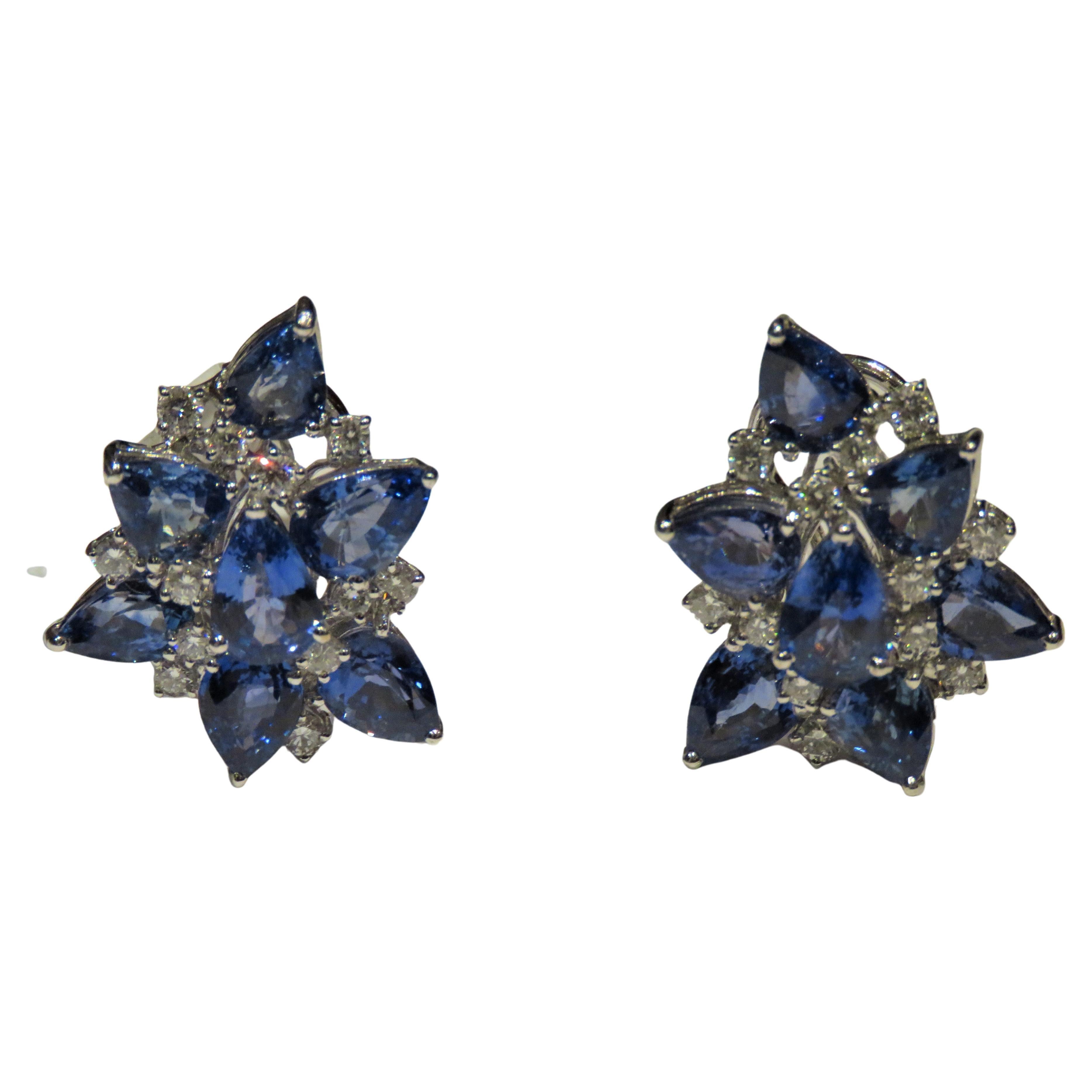 NWT $25, 800 18KT Gold Magnificent 17.50CT Blue Sapphire Diamond Cluster Earrings