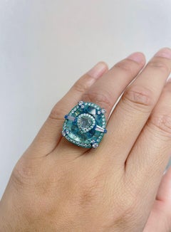 NWT $26, 500 18KT Gold Rare Exquisite Lrg Fancy Glittering Paraiba Diamond Ring