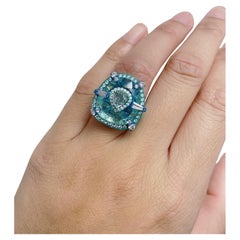 NWT $26, 500 18KT Gold Rare Exquisite Lrg Fancy Glittering Paraiba Diamond Ring