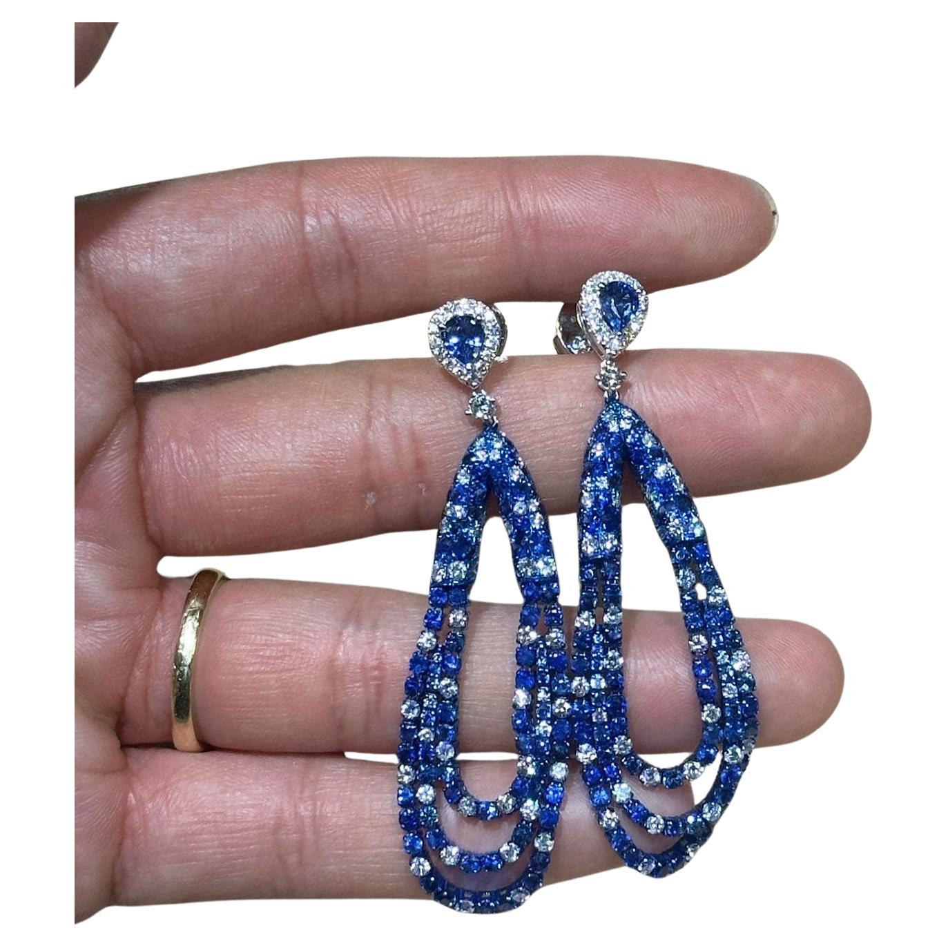 NWT $26, 800 Rare White Gold Gorgeous Fancy Large Blue Sapphire Diamond Earrings For Sale